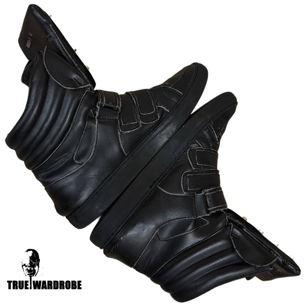 SS13 RUNWAY Dsquared2 Metal Mirror Plate Strap High Top Black Leather Sneakers