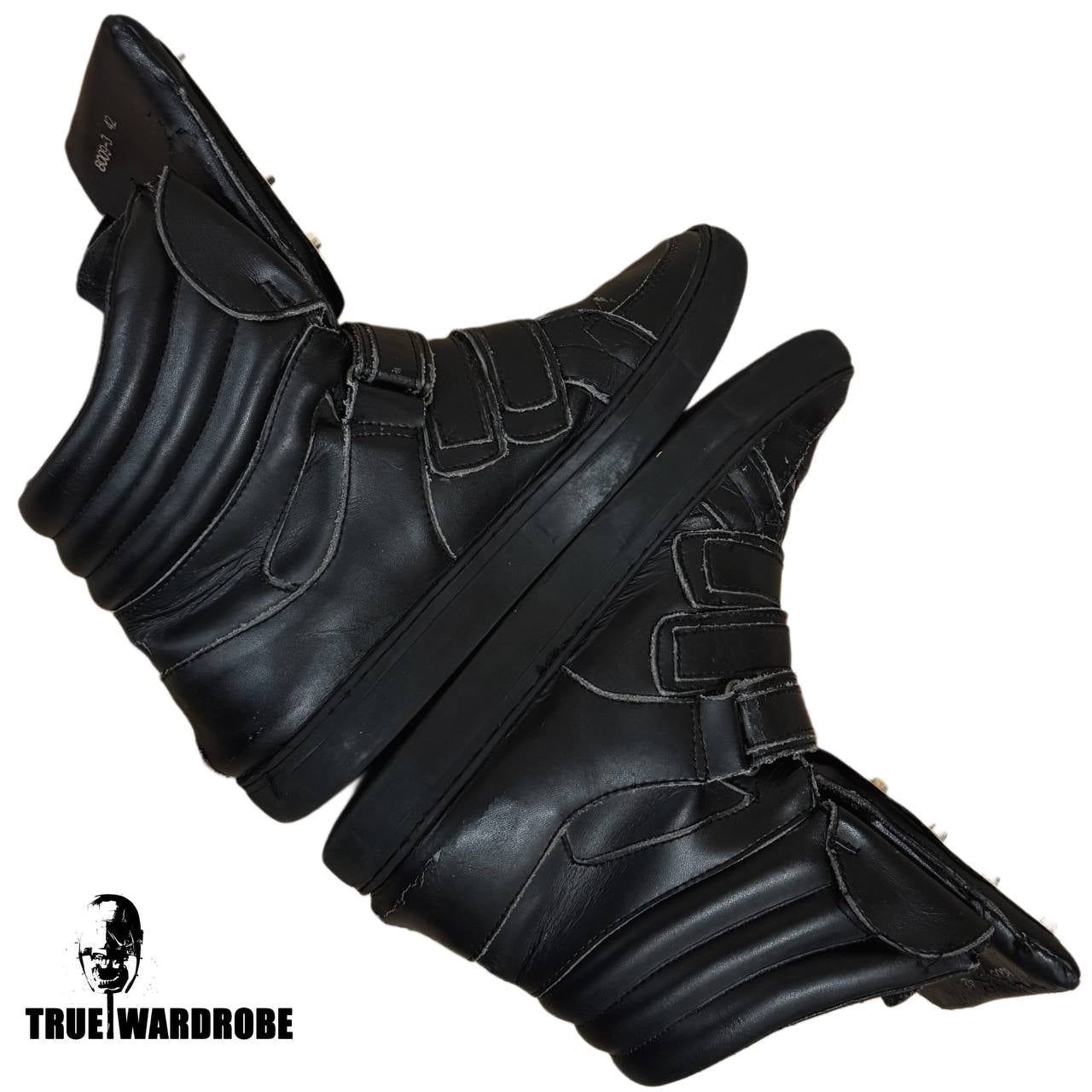 SS13 RUNWAY Dsquared2 Metal Mirror Plate Strap High Top Black Leather Sneakers