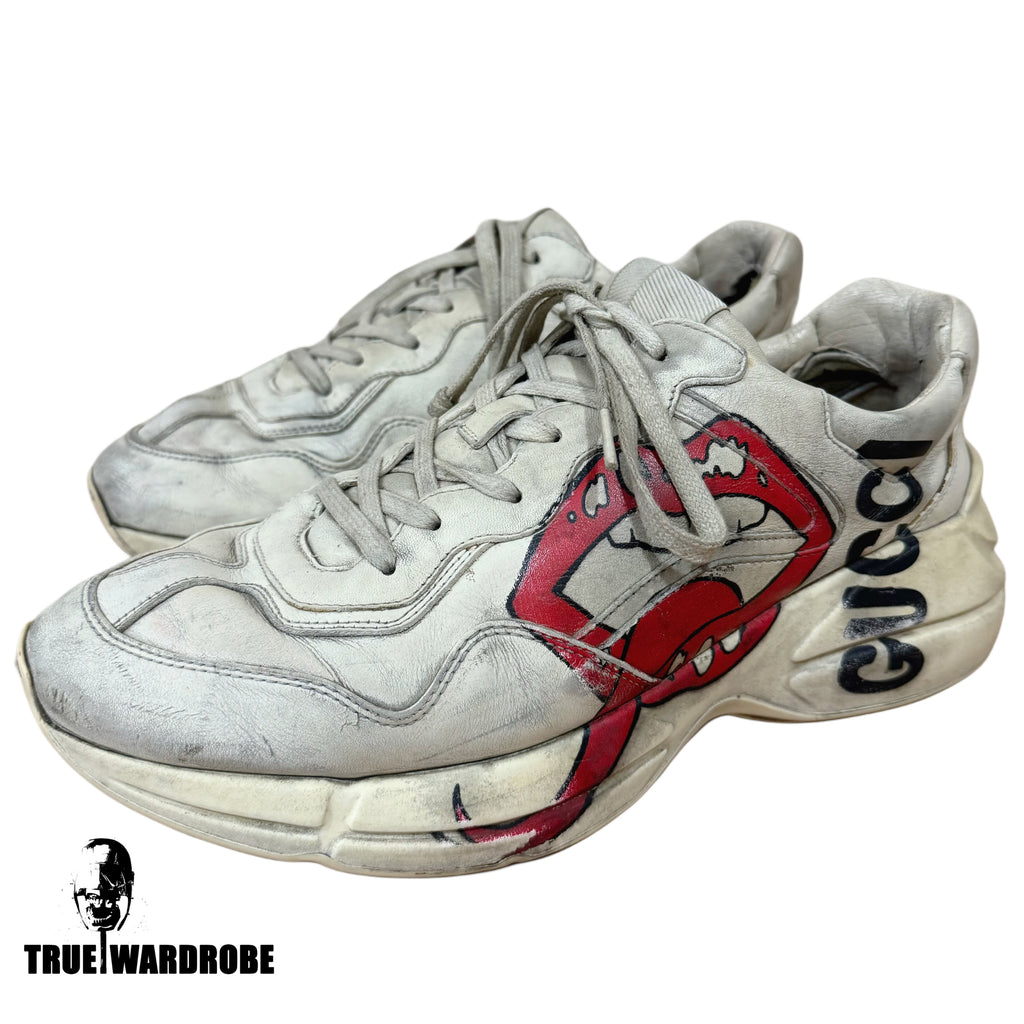 Gucci Rython Tongue Logo Distressed Milk Sneakers