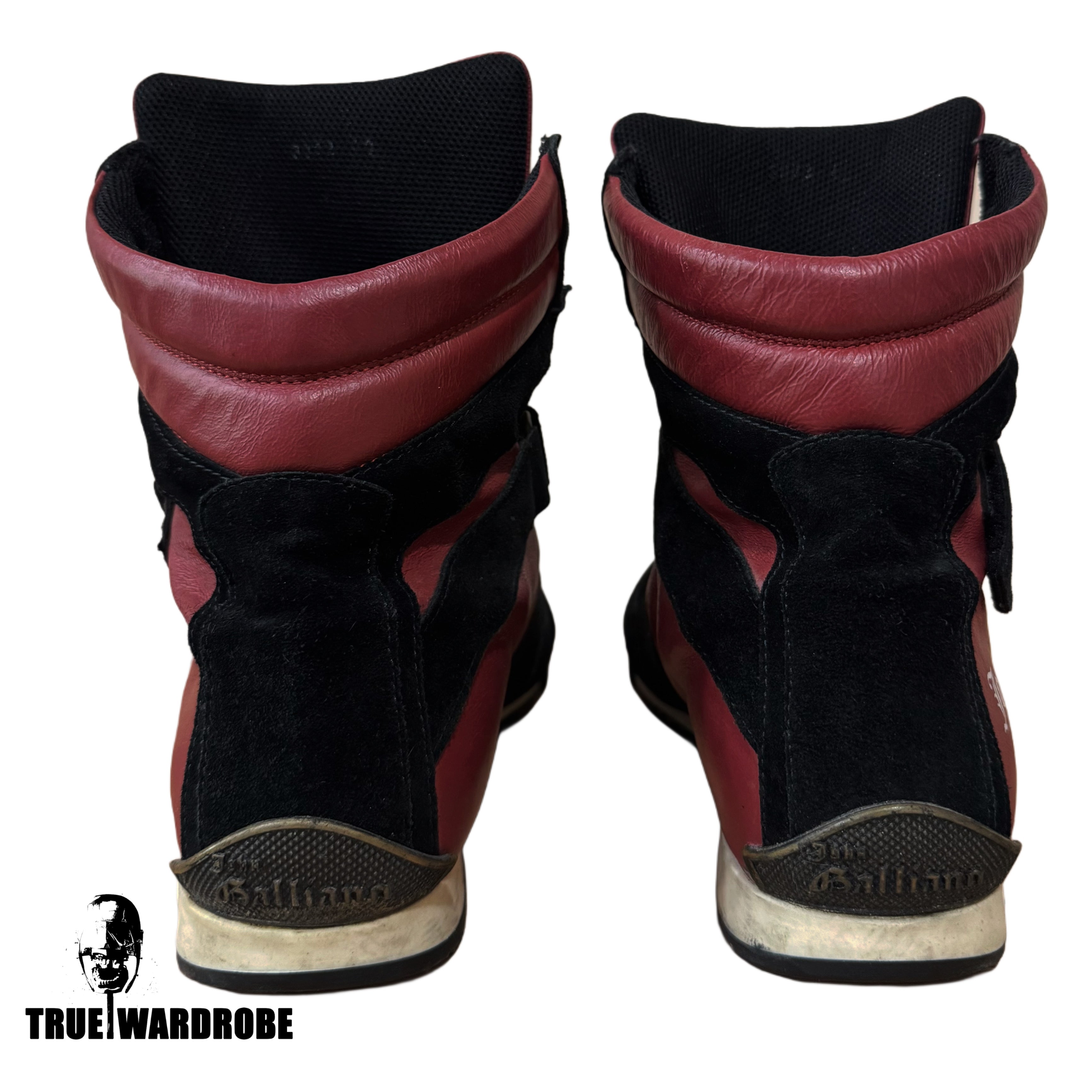 John Galliano Double Strap High Top Burgundy/Black Logo Sneakers