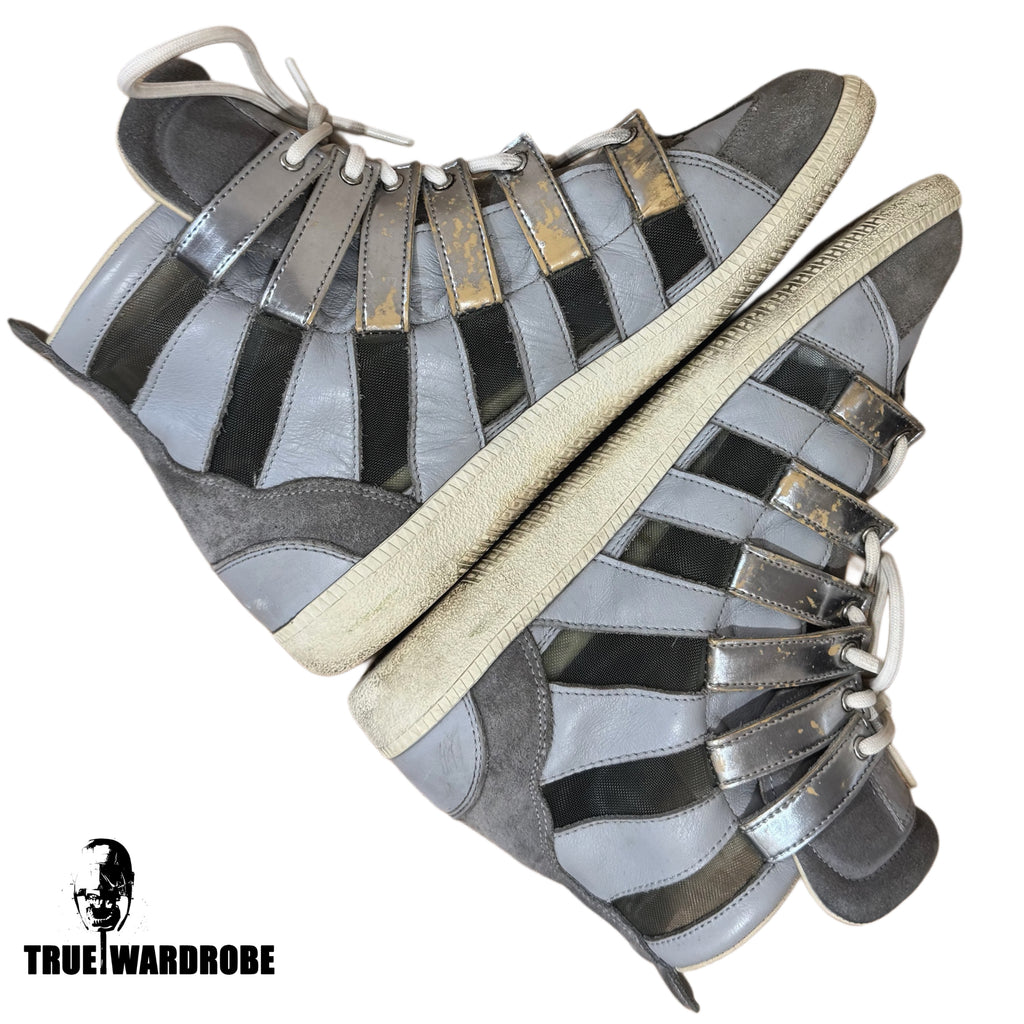 Maison Martin Margiela Grey/Blue Mesh Stripe High Top Sneakers