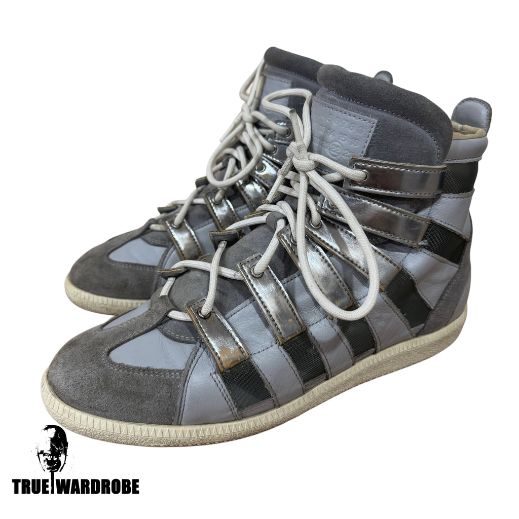 Maison Martin Margiela Grey/Blue Mesh Stripe High Top Sneakers
