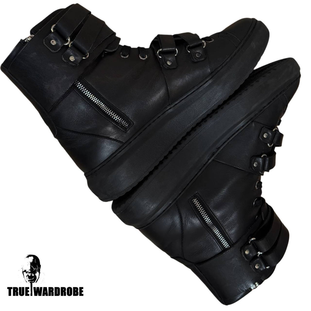 Moschino Double Strap Buckle High Top Black Sneakers