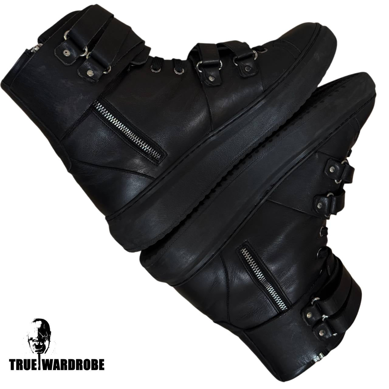 Moschino Double Strap Buckle High Top Black Sneakers
