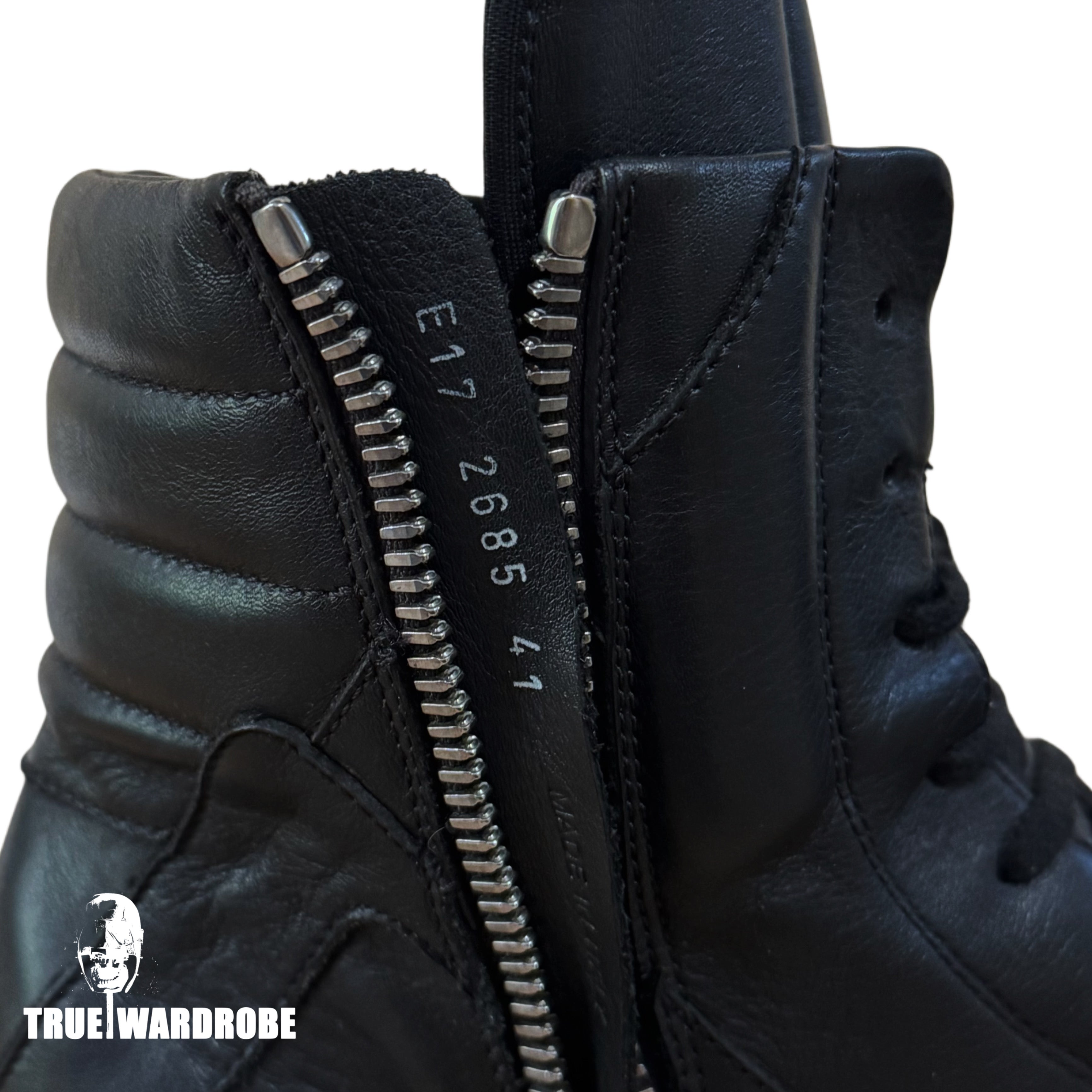 2017 Rick Owens Mainline Geobasket Triple Black Leather Sneakers