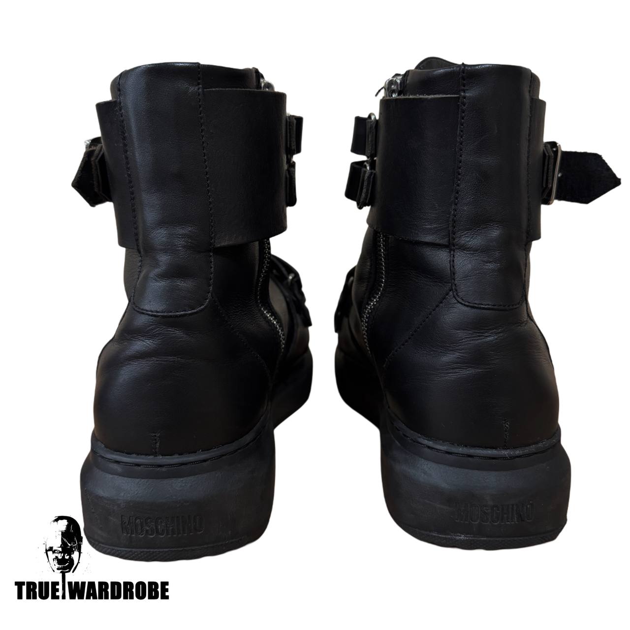 Moschino Double Strap Buckle High Top Black Sneakers
