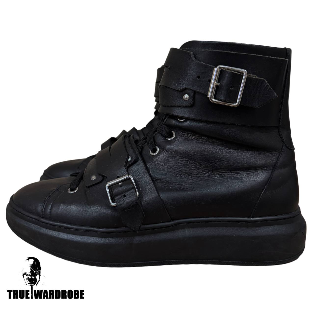 Moschino Double Strap Buckle High Top Black Sneakers