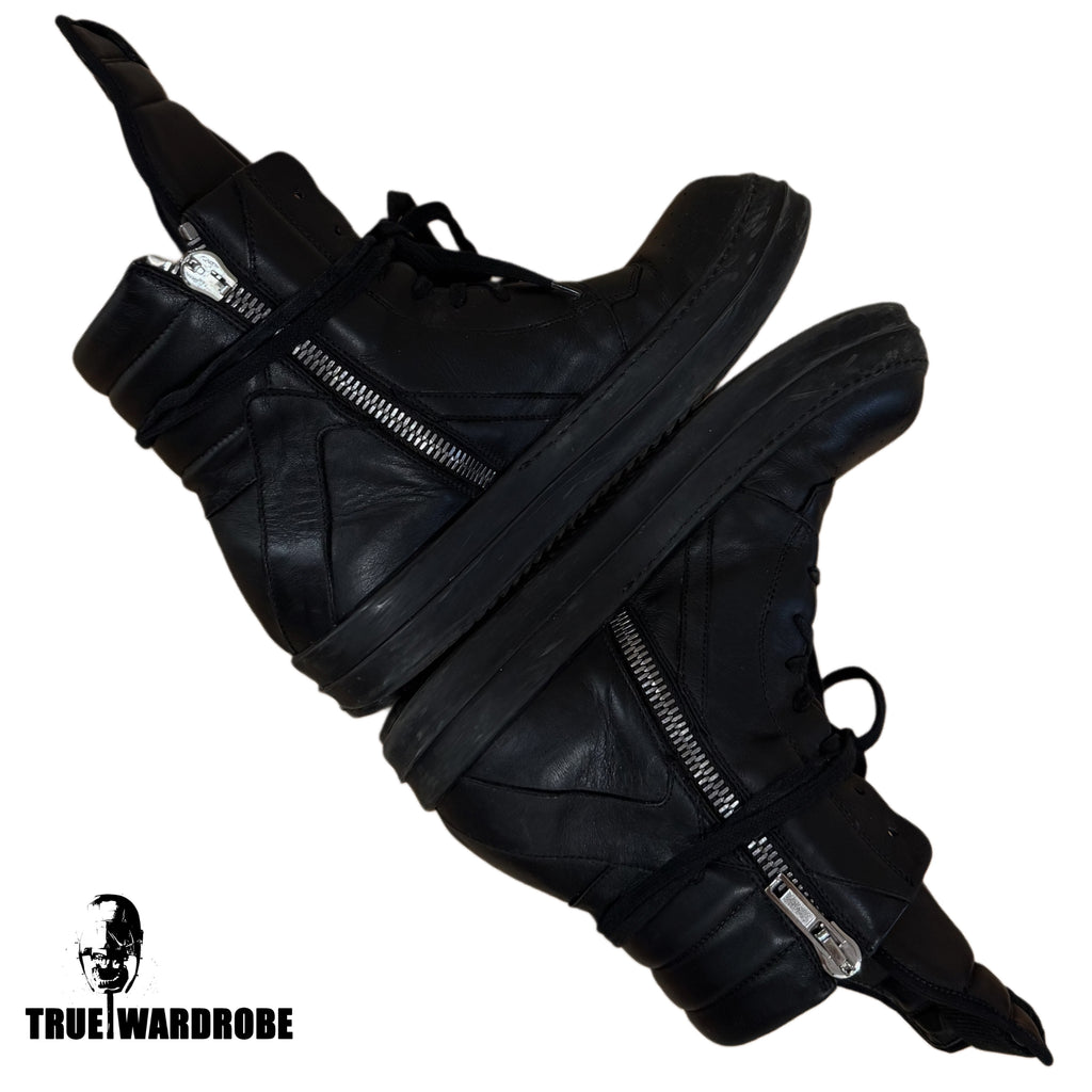 2017 Rick Owens Mainline Geobasket Triple Black Leather Sneakers