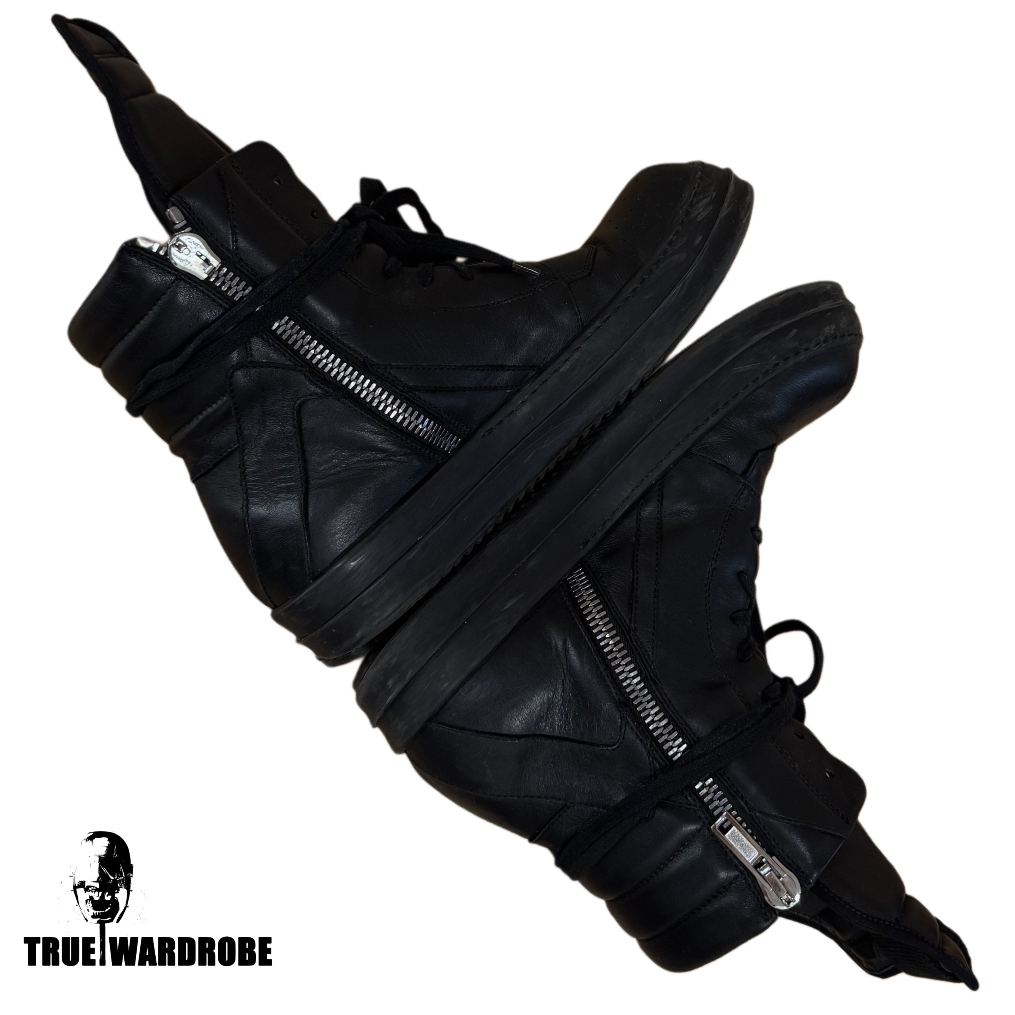 2017 Rick Owens Mainline Geobasket Triple Black Leather Sneakers