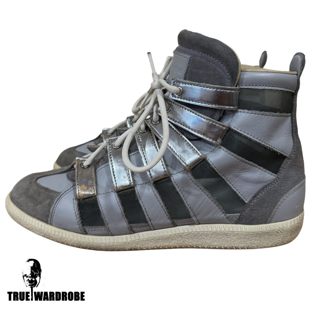 Maison Martin Margiela Grey/Blue Mesh Stripe High Top Sneakers