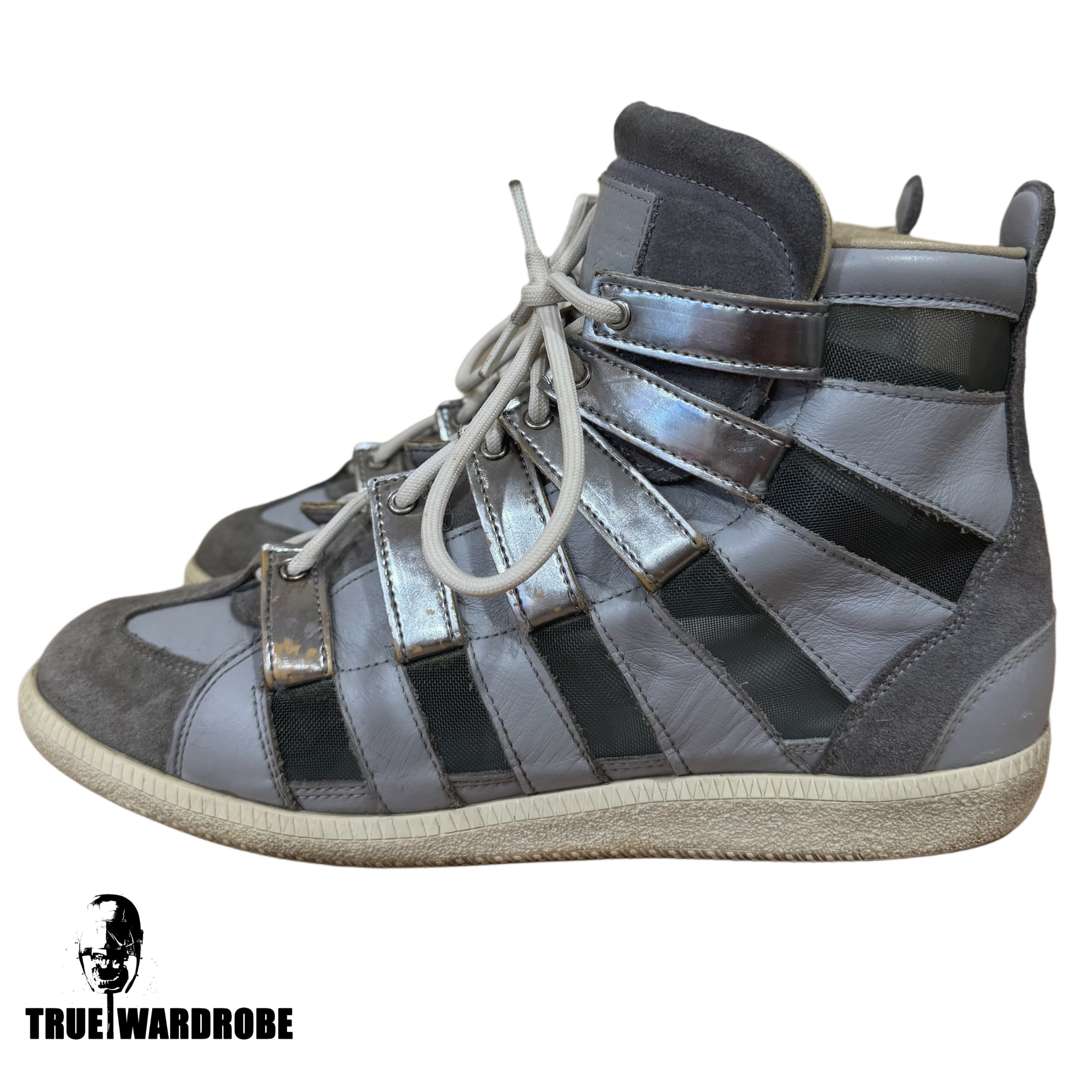 Maison Martin Margiela Grey/Blue Mesh Stripe High Top Sneakers