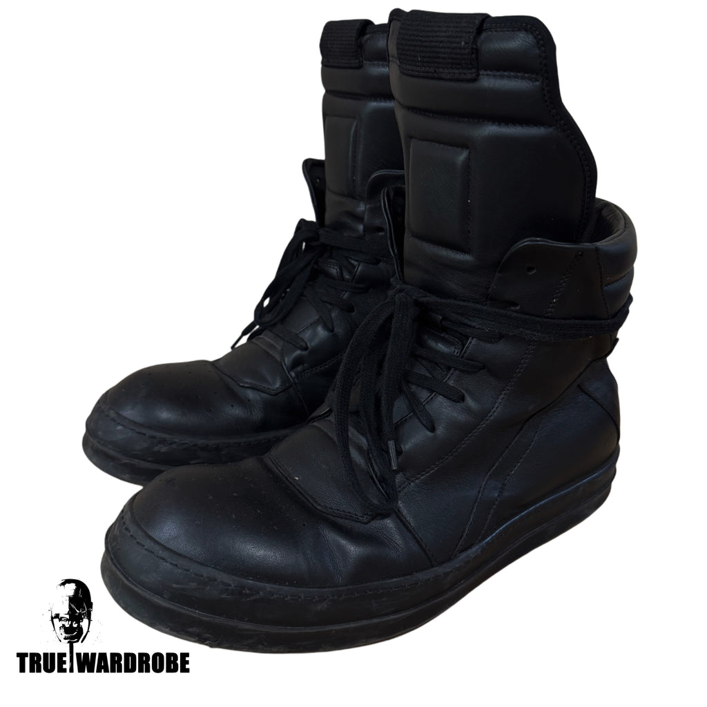 2017 Rick Owens Mainline Geobasket Triple Black Leather Sneakers