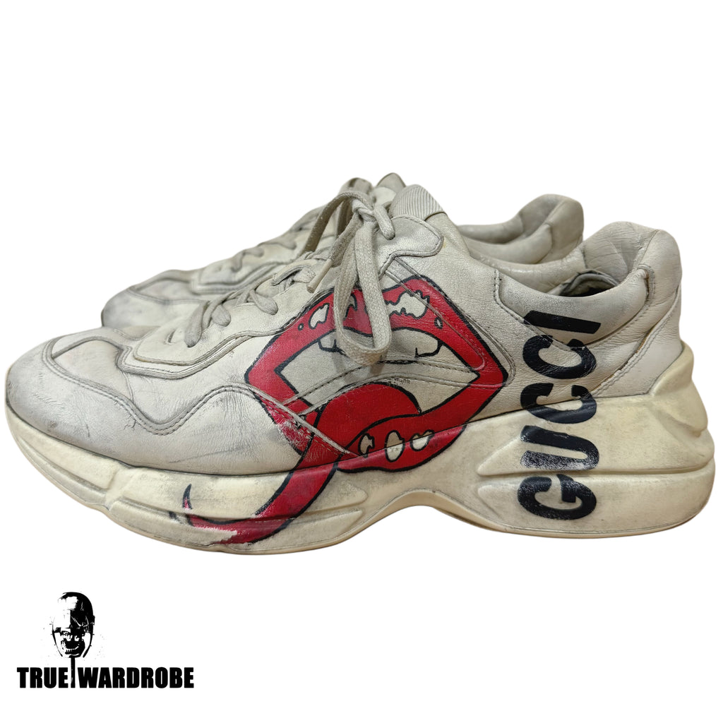 Gucci Rython Tongue Logo Distressed Milk Sneakers