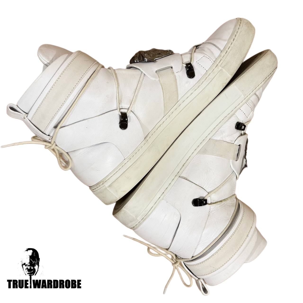 2015 Versace Palazzo Medusa Buckle Strap High Top White Leather Sneakers