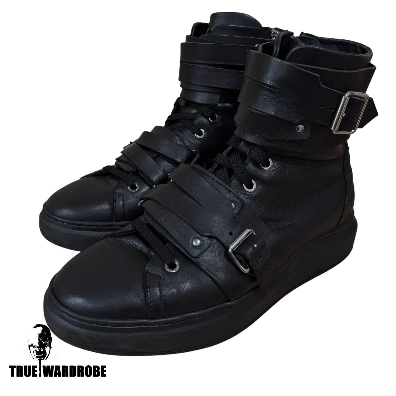 Moschino Double Strap Buckle High Top Black Sneakers
