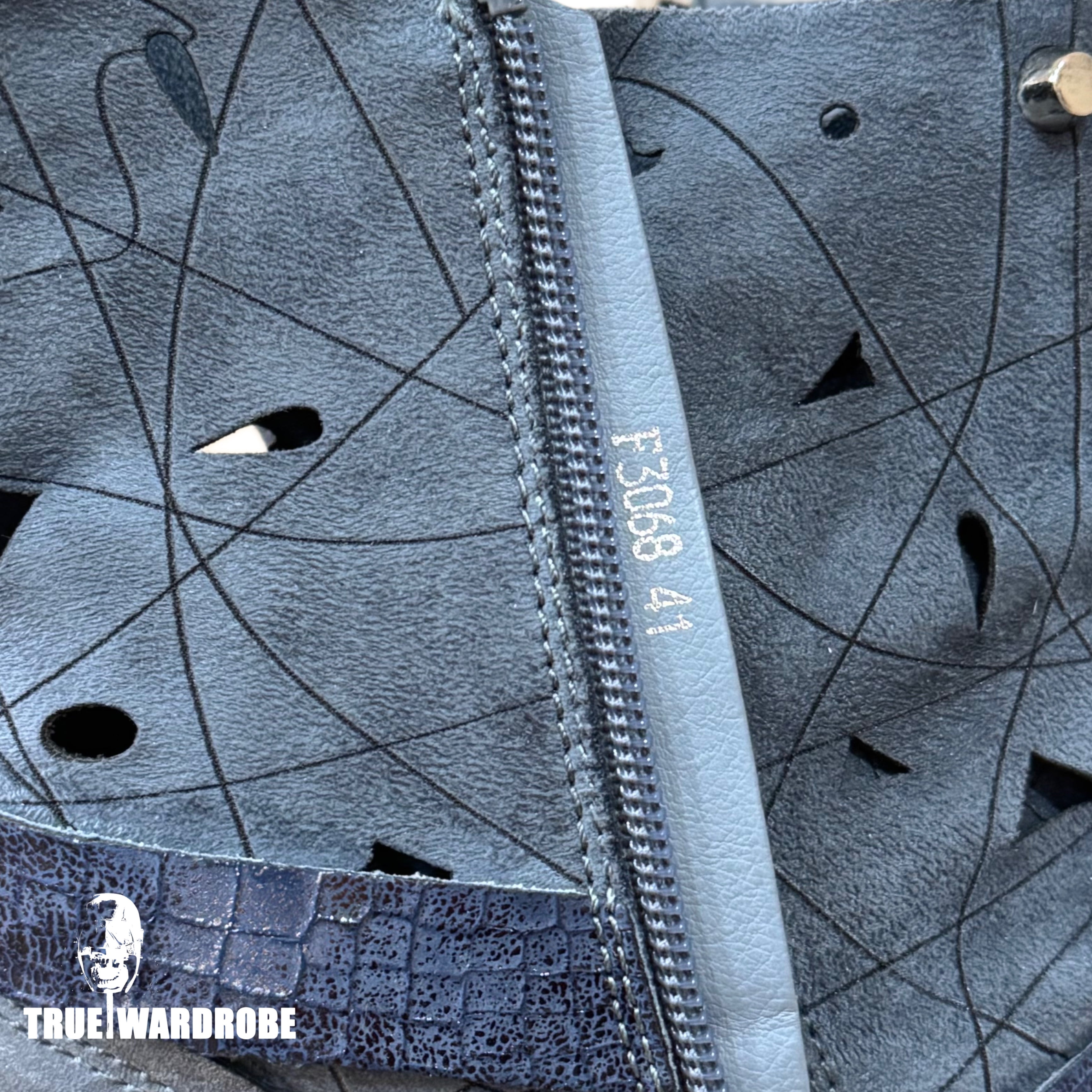 A.S.98 Type Western Studded Suede Leather Navy CowBoy Boots