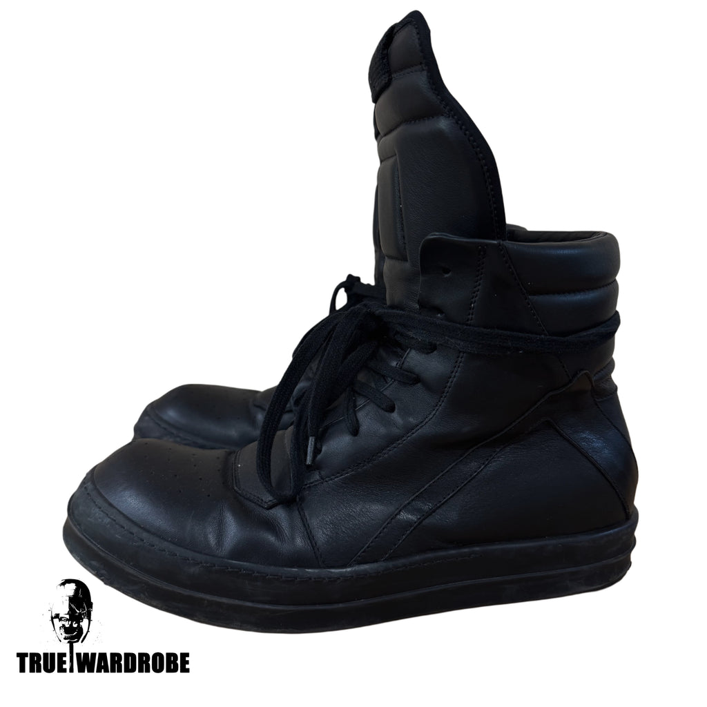 2017 Rick Owens Mainline Geobasket Triple Black Leather Sneakers