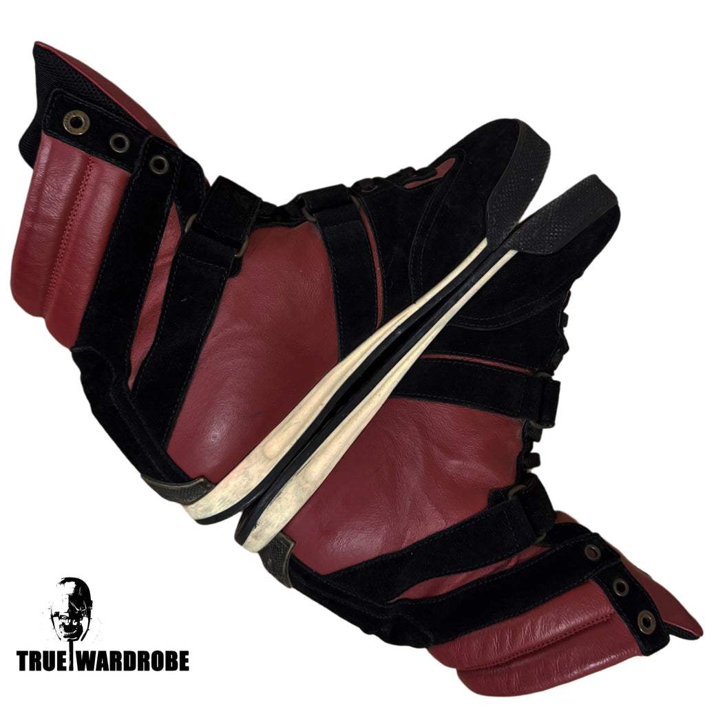 John Galliano Double Strap High Top Burgundy/Black Logo Sneakers
