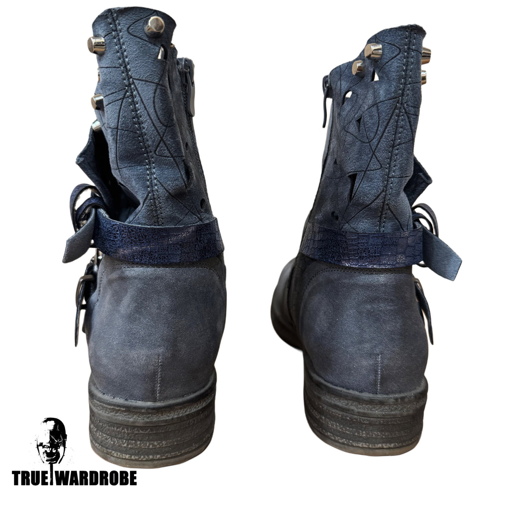 A.S.98 Type Western Studded Suede Leather Navy CowBoy Boots