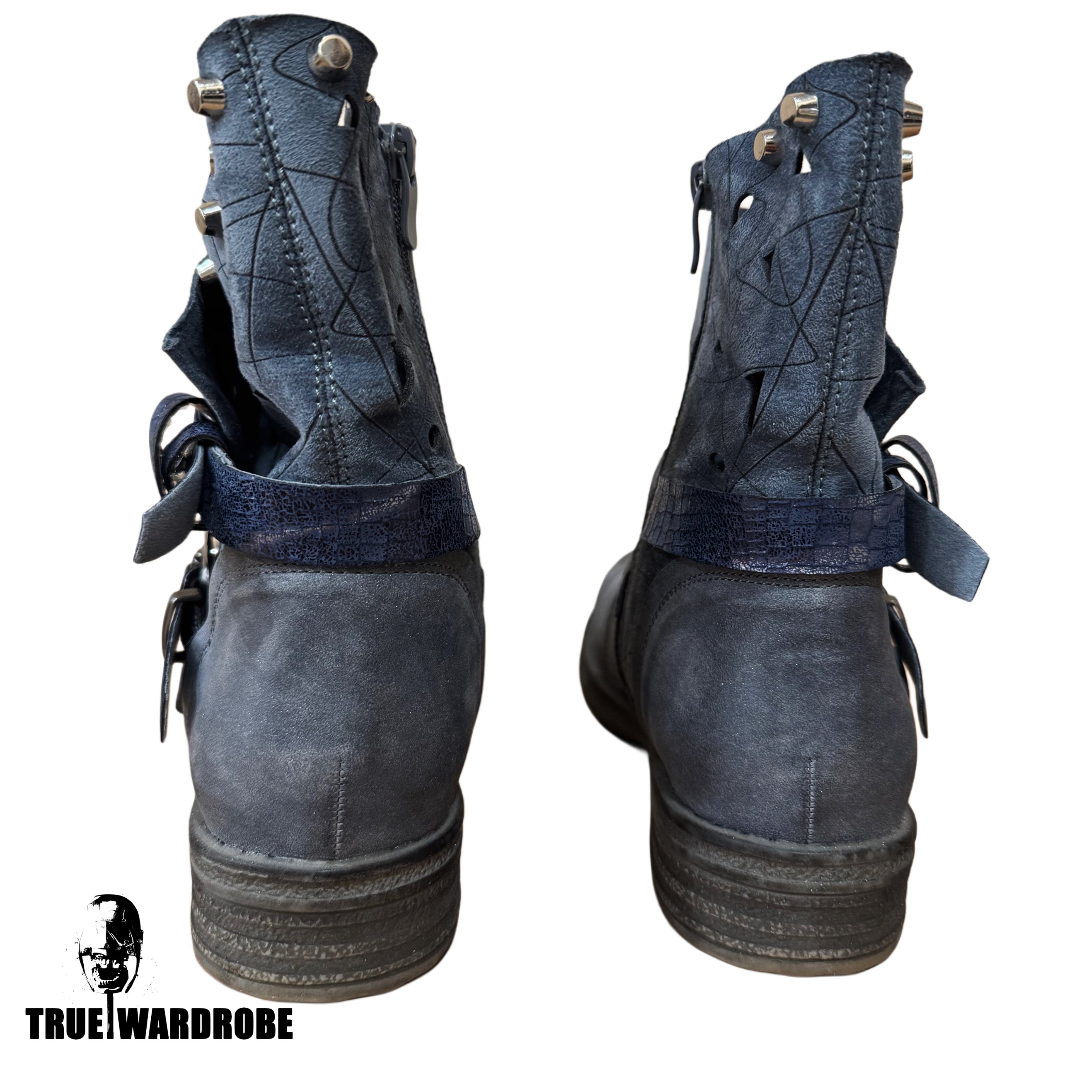 A.S.98 Type Western Studded Suede Leather Navy CowBoy Boots