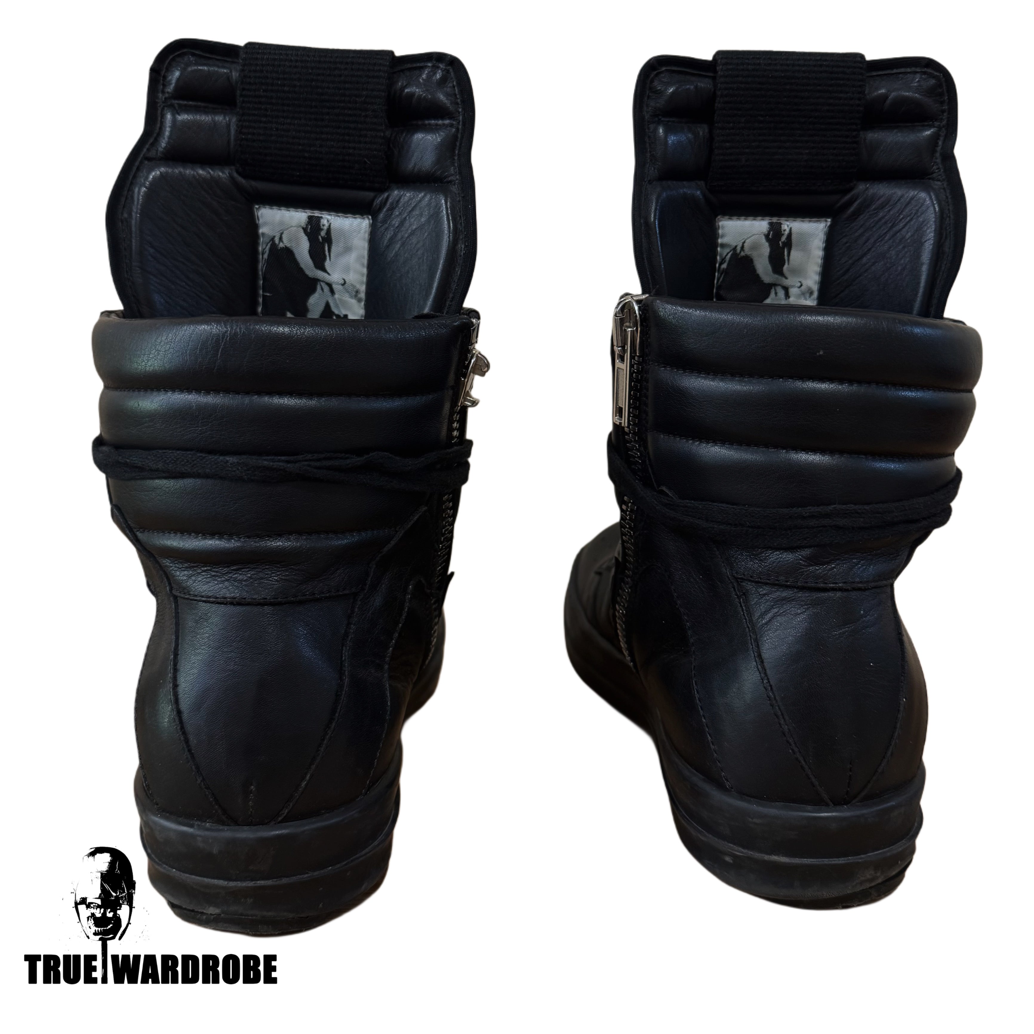 2017 Rick Owens Mainline Geobasket Triple Black Leather Sneakers