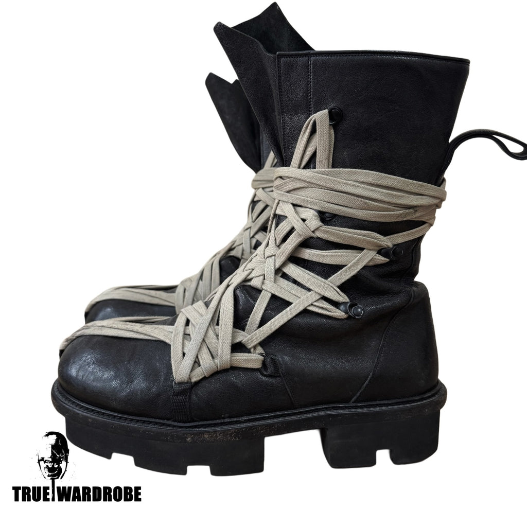 SS20 Rick Owens Megatooth Megalace Army Black Leather Boots
