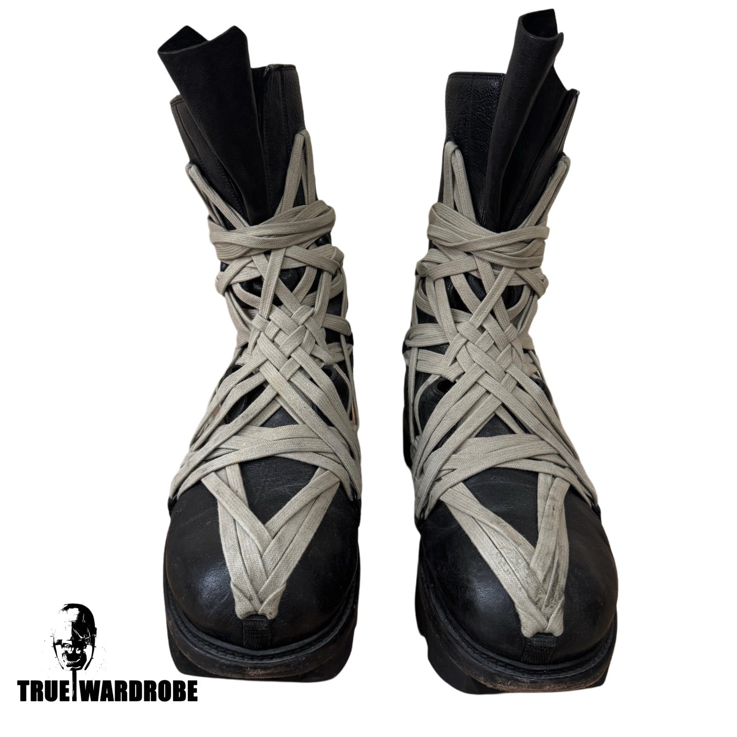SS20 Rick Owens Megatooth Megalace Army Black Leather Boots