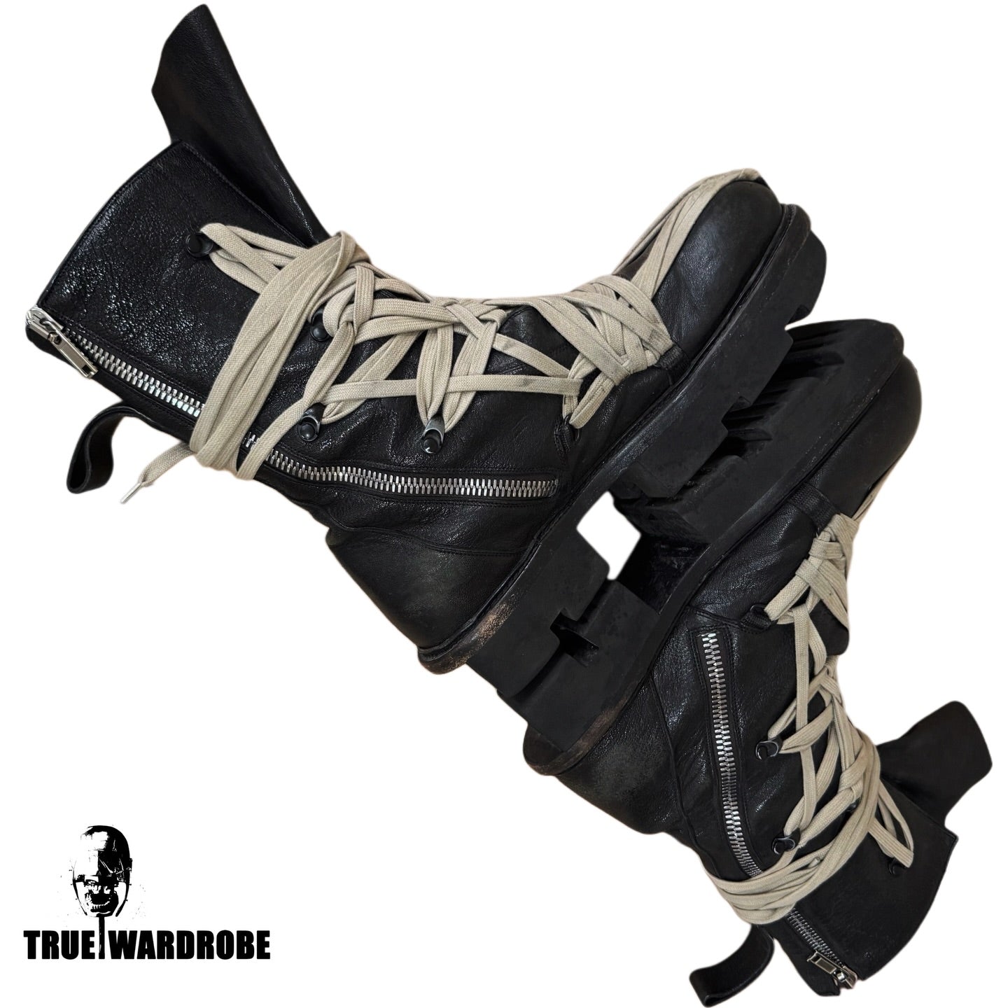 SS20 Rick Owens Megatooth Megalace Army Black Leather Boots