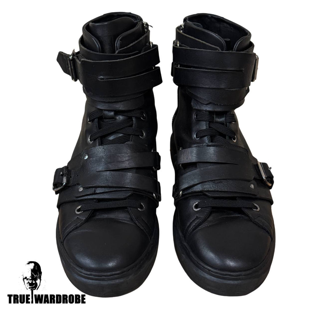 Moschino Double Strap Buckle High Top Black Sneakers