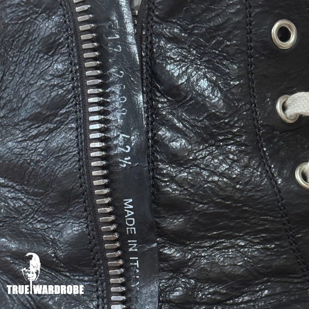 2017 Rick Owens Mainline High Top Wrinkled Textured Black Leather