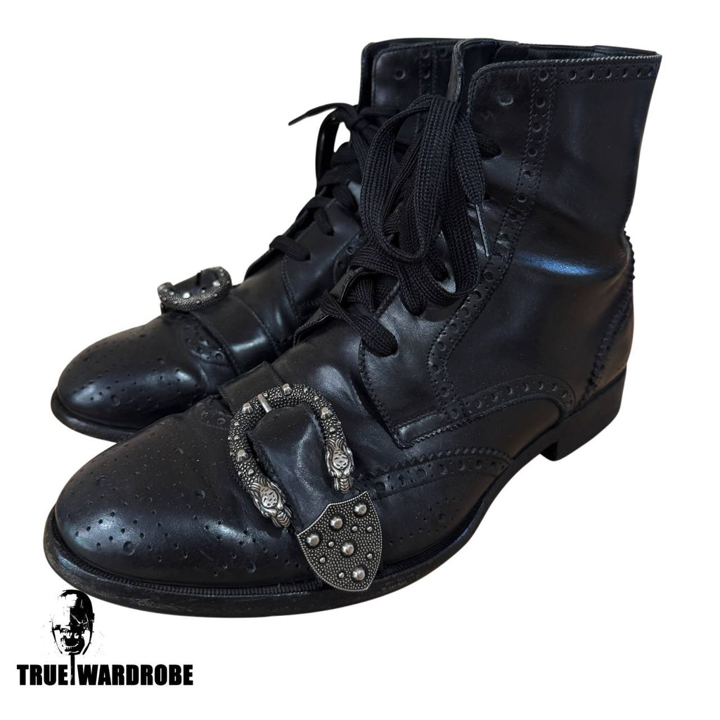 2017 Runway Gucci “Cruise” Dionysus Buckle Queercore Brogue Ankle Boots