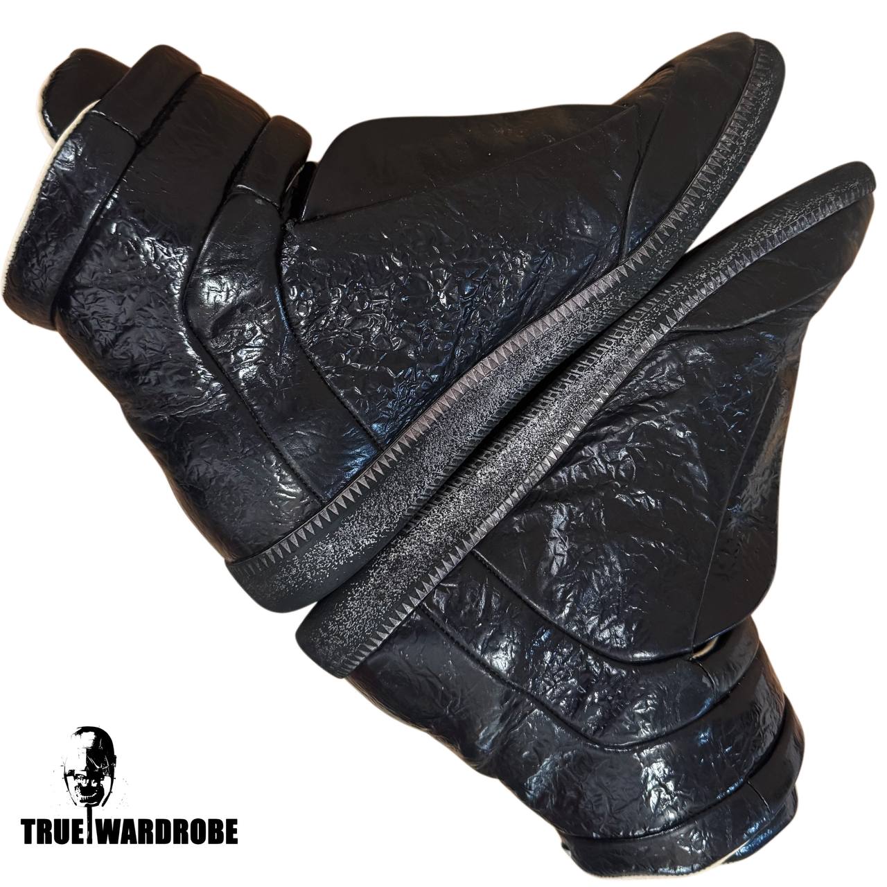 Maison Margiela Future High Wrinkled Cracked Blistered Black Leather Sneakers