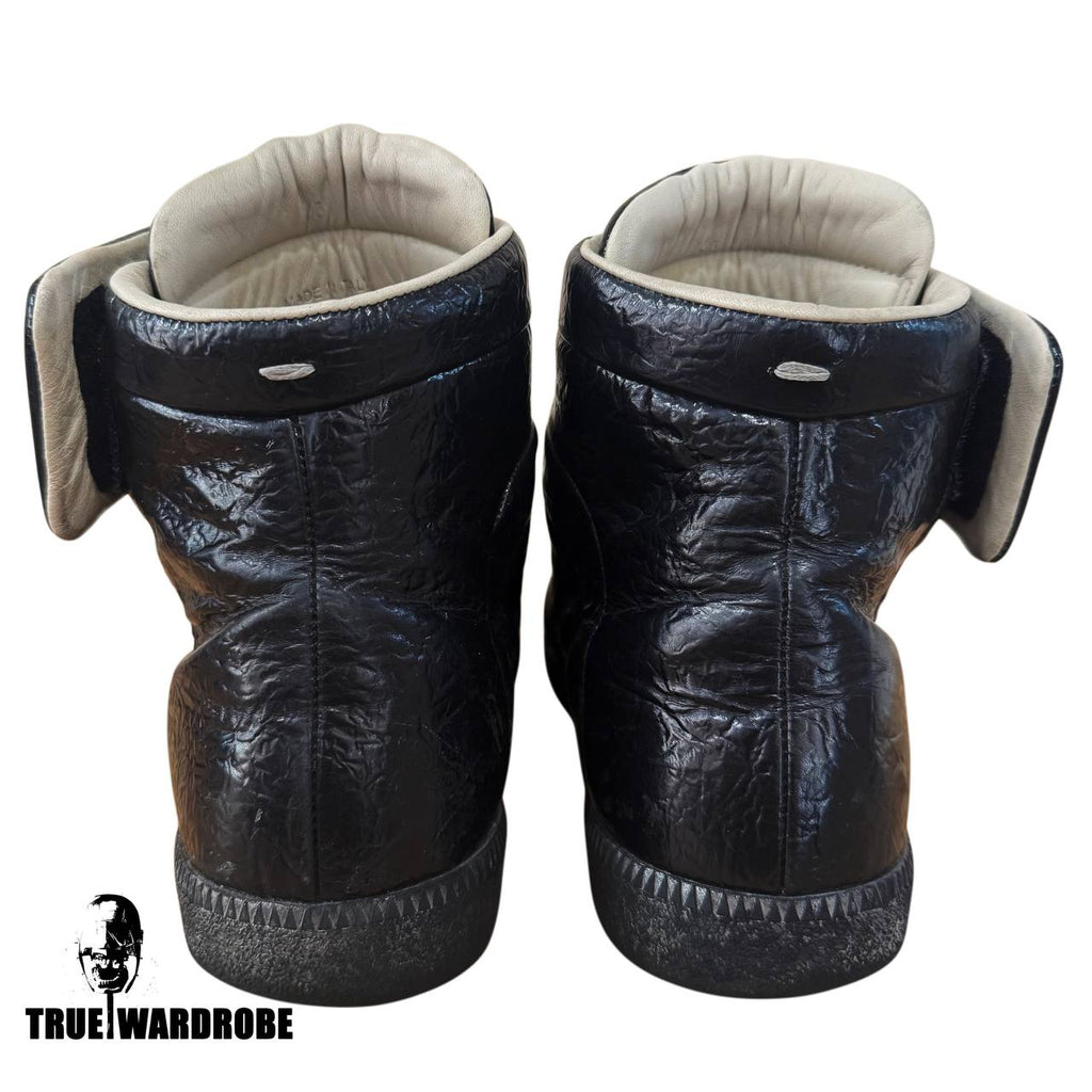 Maison Margiela Future High Wrinkled Cracked Blistered Black Leather Sneakers