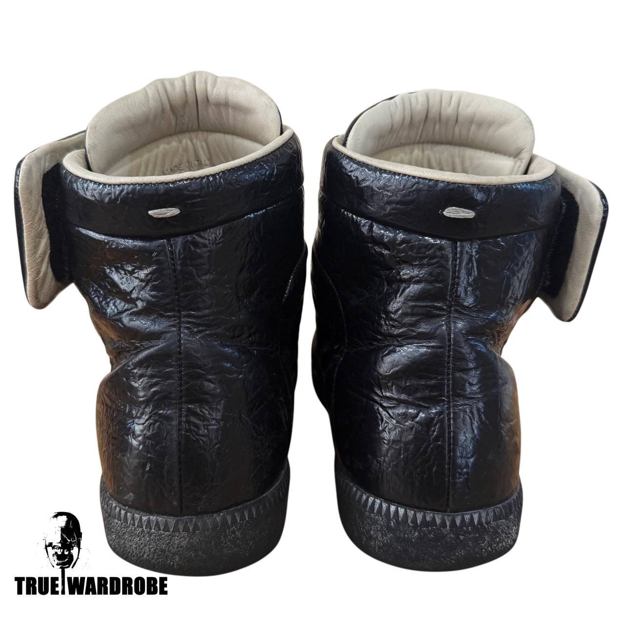 Maison Margiela Future High Wrinkled Cracked Blistered Black Leather Sneakers