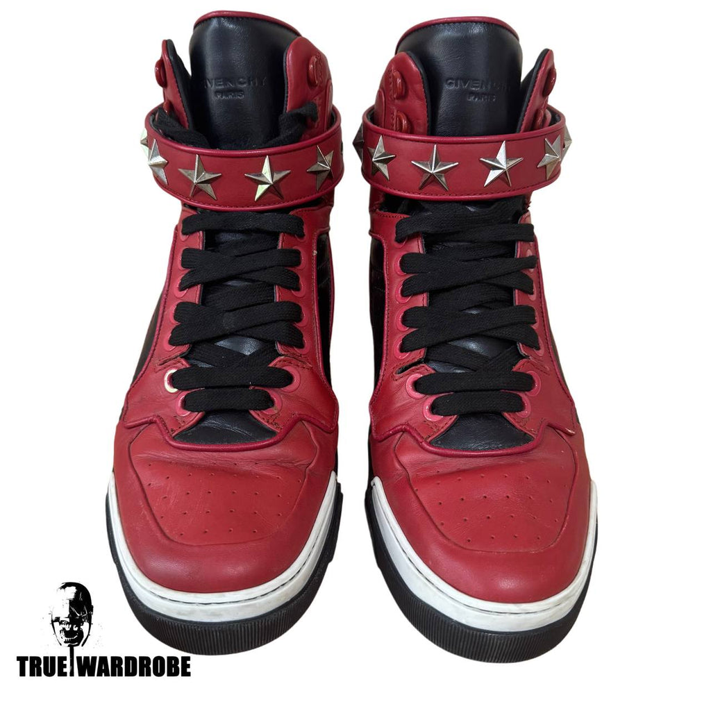 Givenchy Tyson Red Star Leather High Top Sneakers