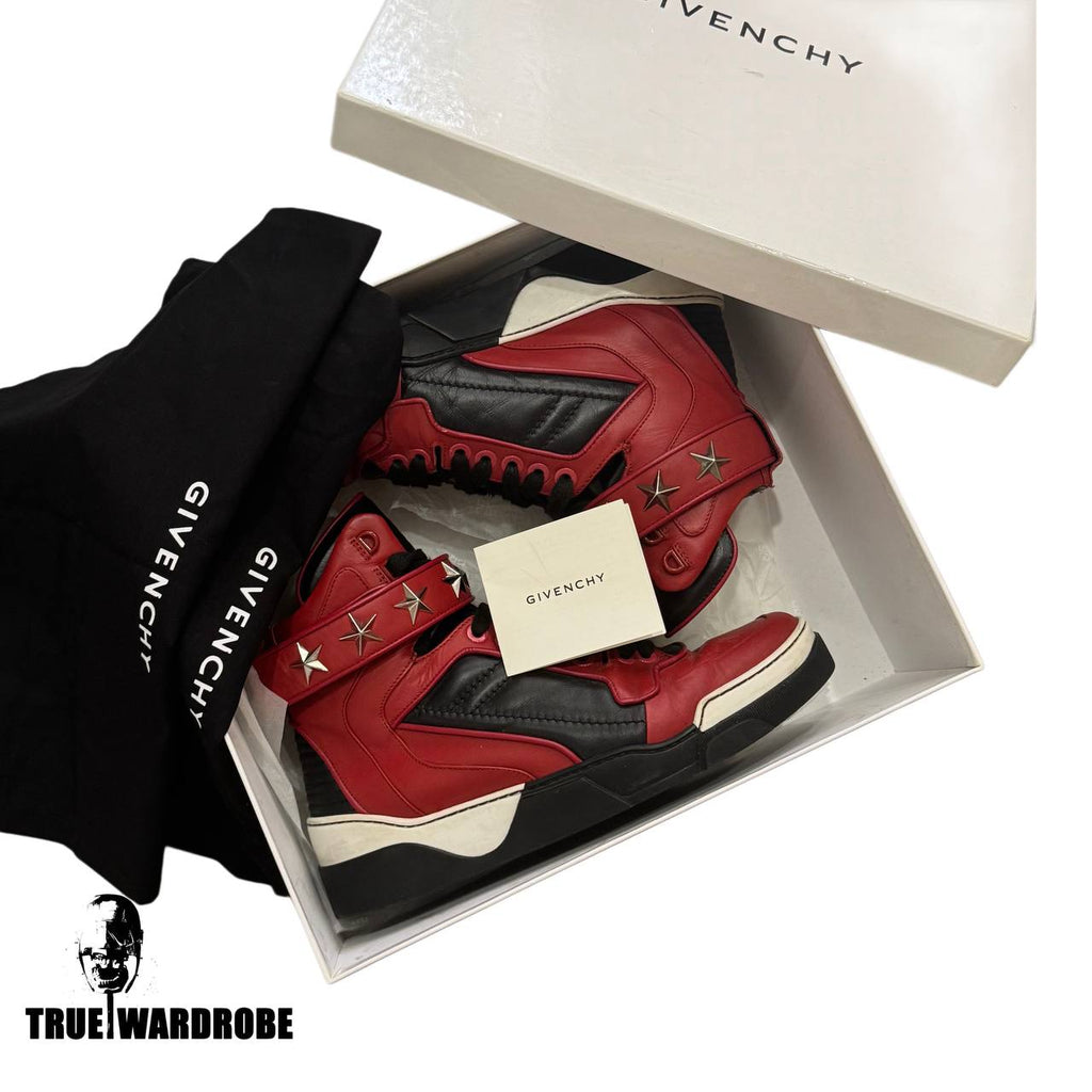 Givenchy Tyson Red Star Leather High Top Sneakers