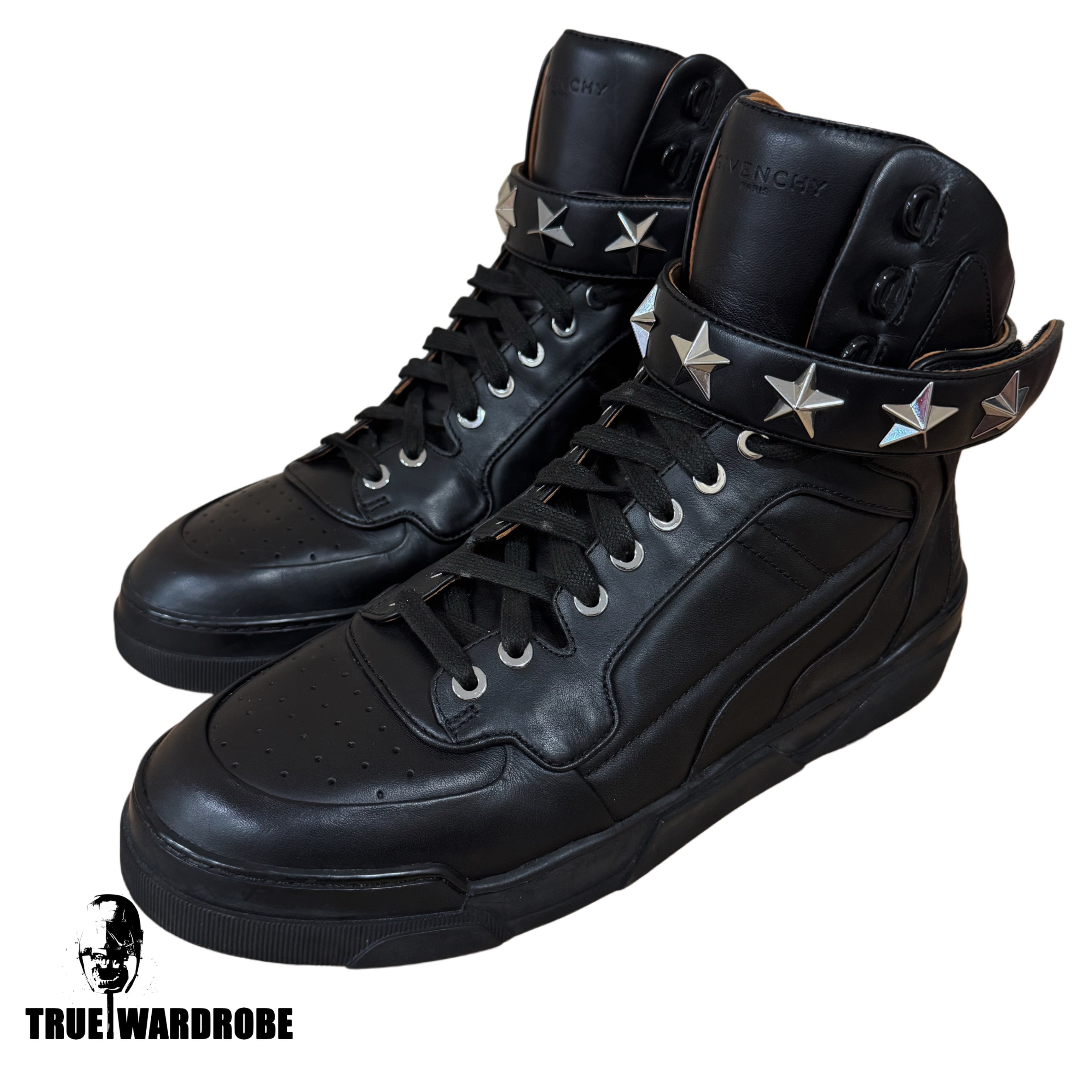 Givenchy Tyson Triple Black Star Leather High Top Sneakers