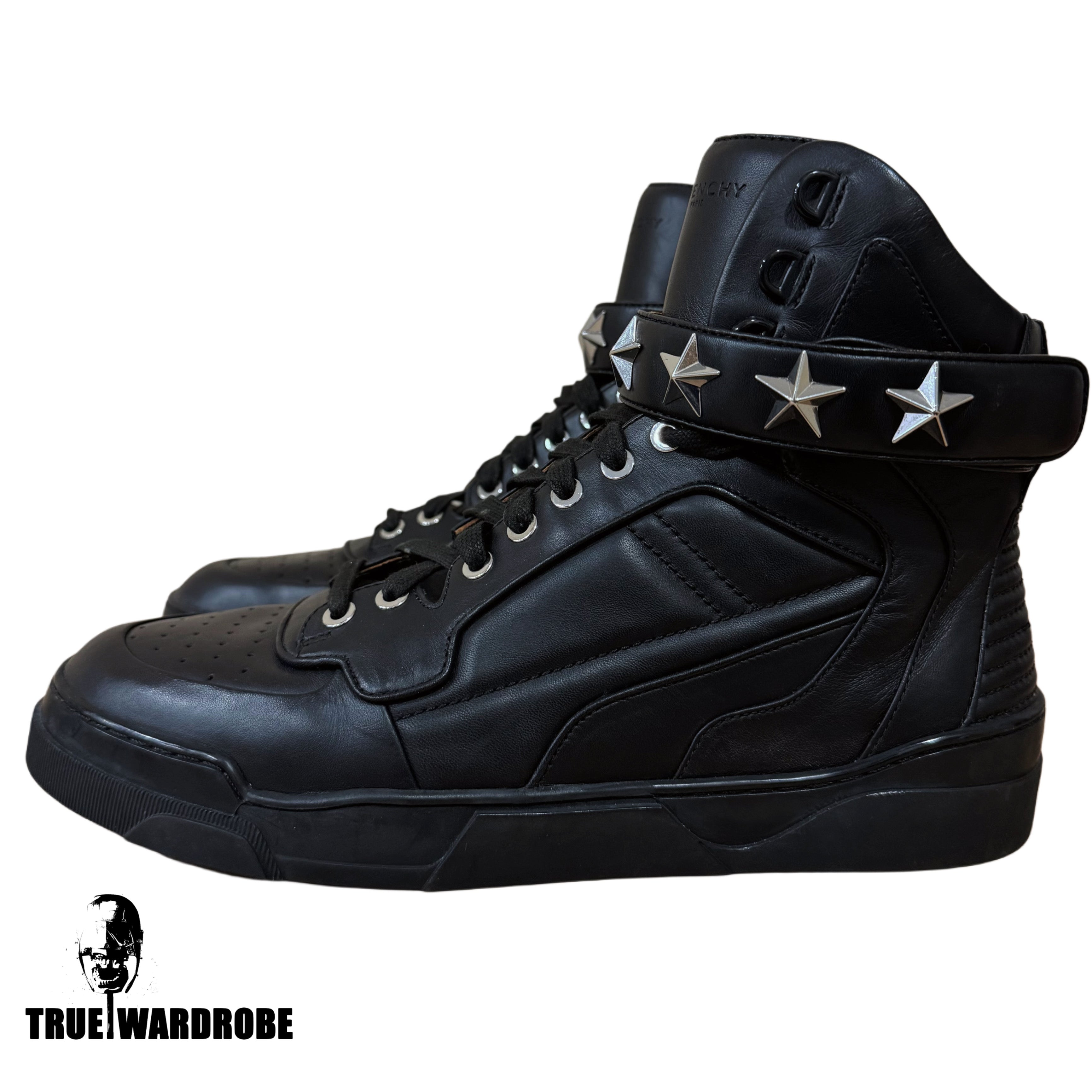 Givenchy Tyson Triple Black Star Leather High Top Sneakers