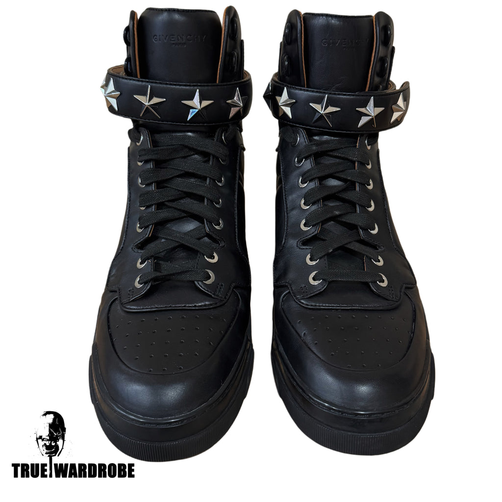 Givenchy Tyson Triple Black Star Leather High Top Sneakers
