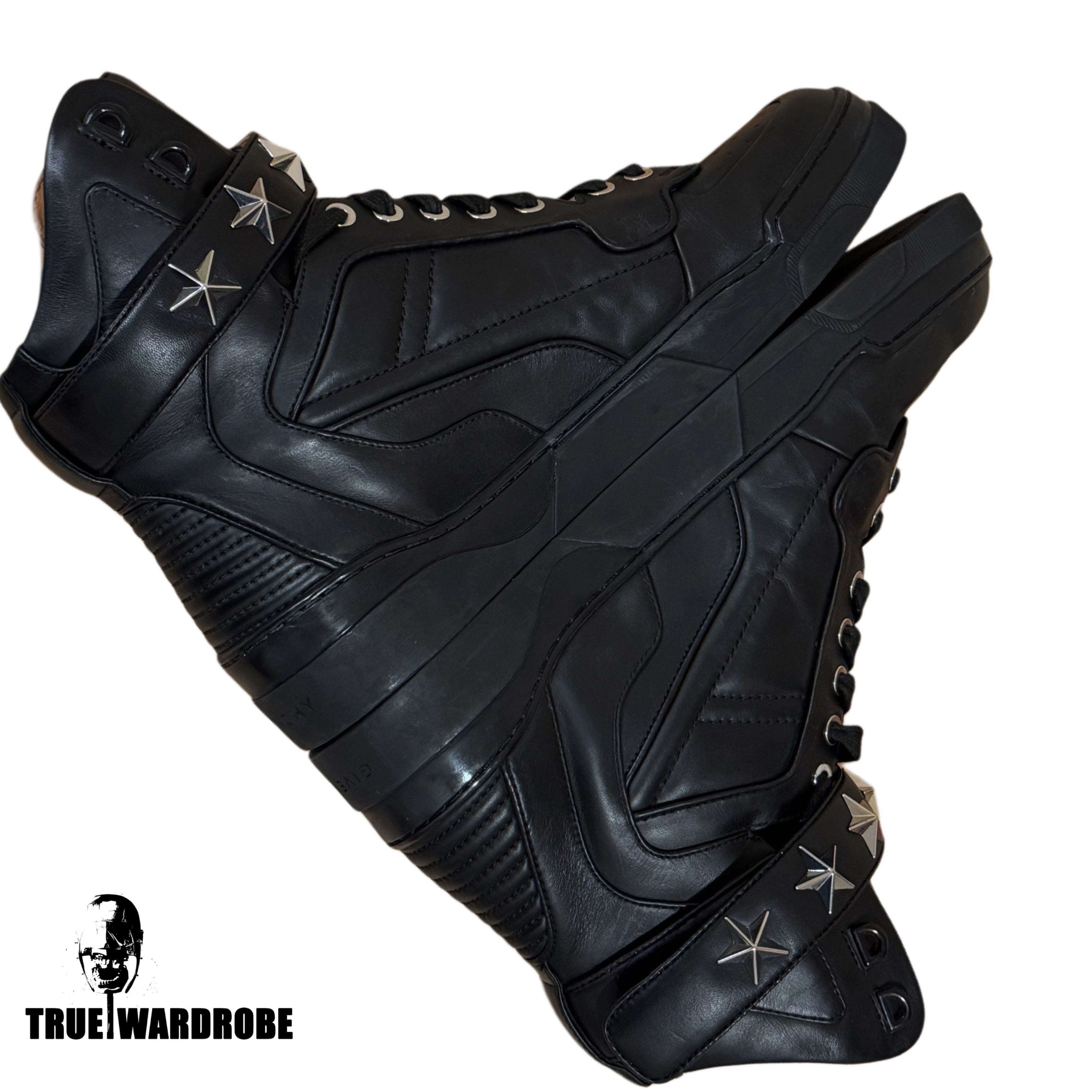 Givenchy Tyson Triple Black Star Leather High Top Sneakers