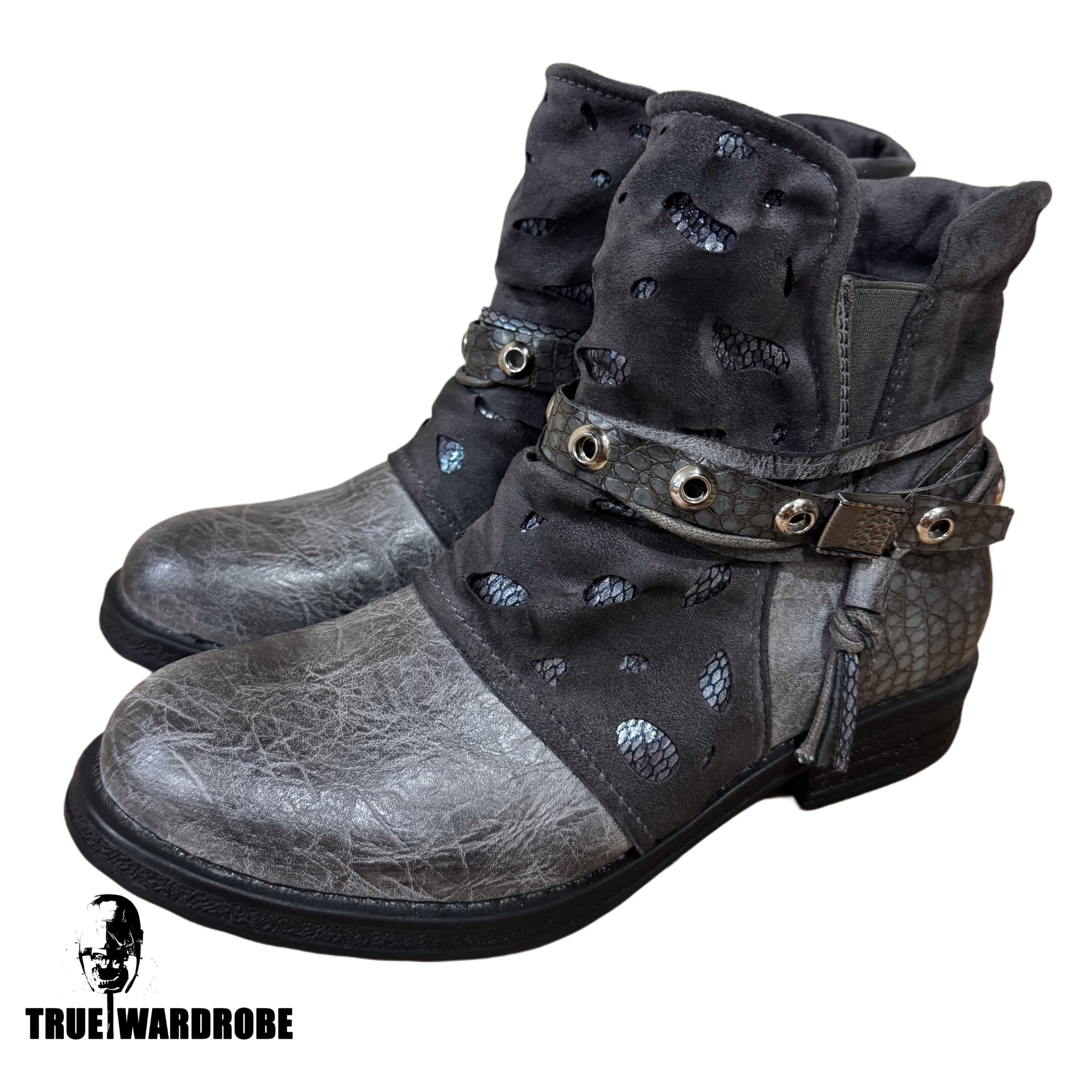 A.S.98 Type Western Studded Suede Leather Grey CowBoy Boots