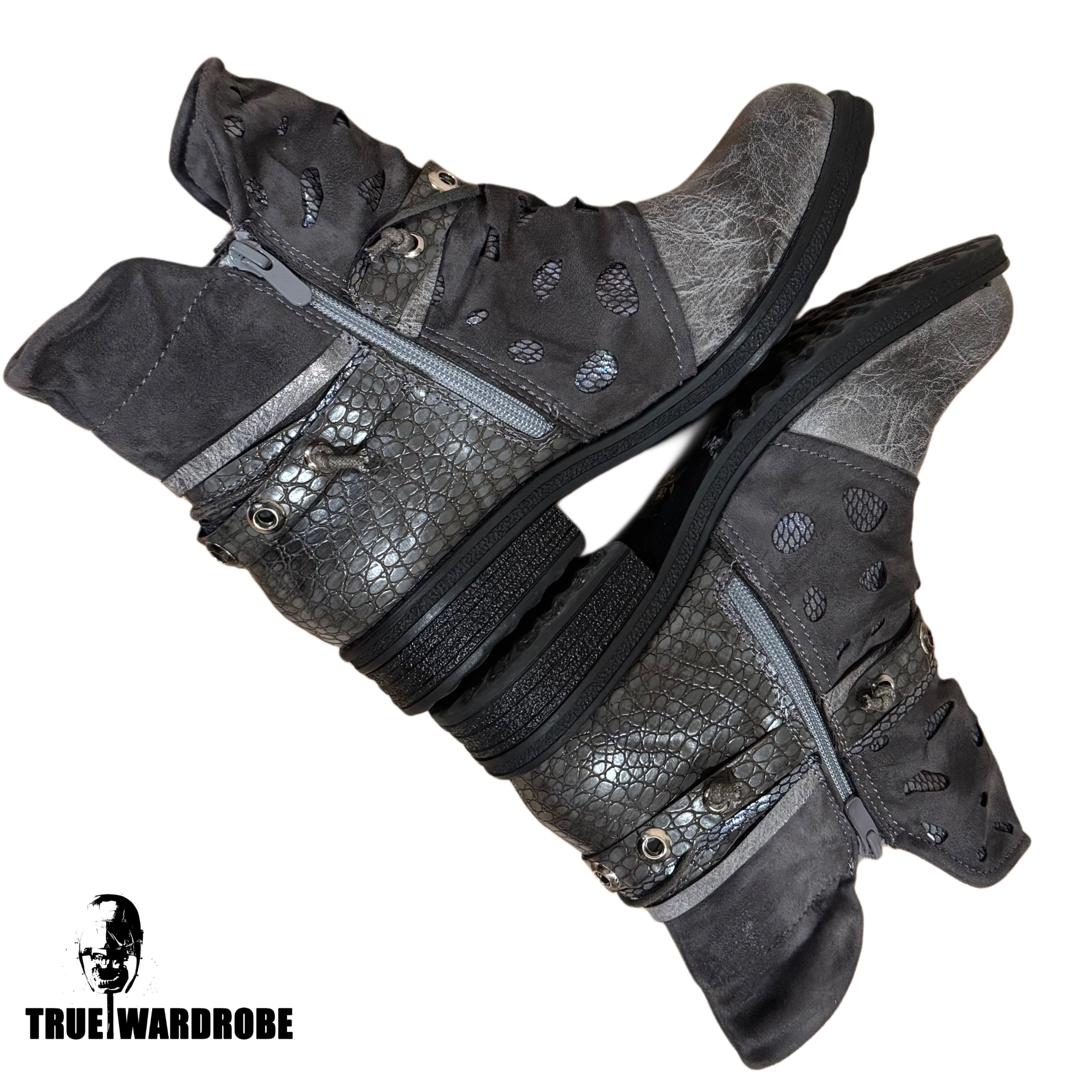 A.S.98 Type Western Studded Suede Leather Grey CowBoy Boots