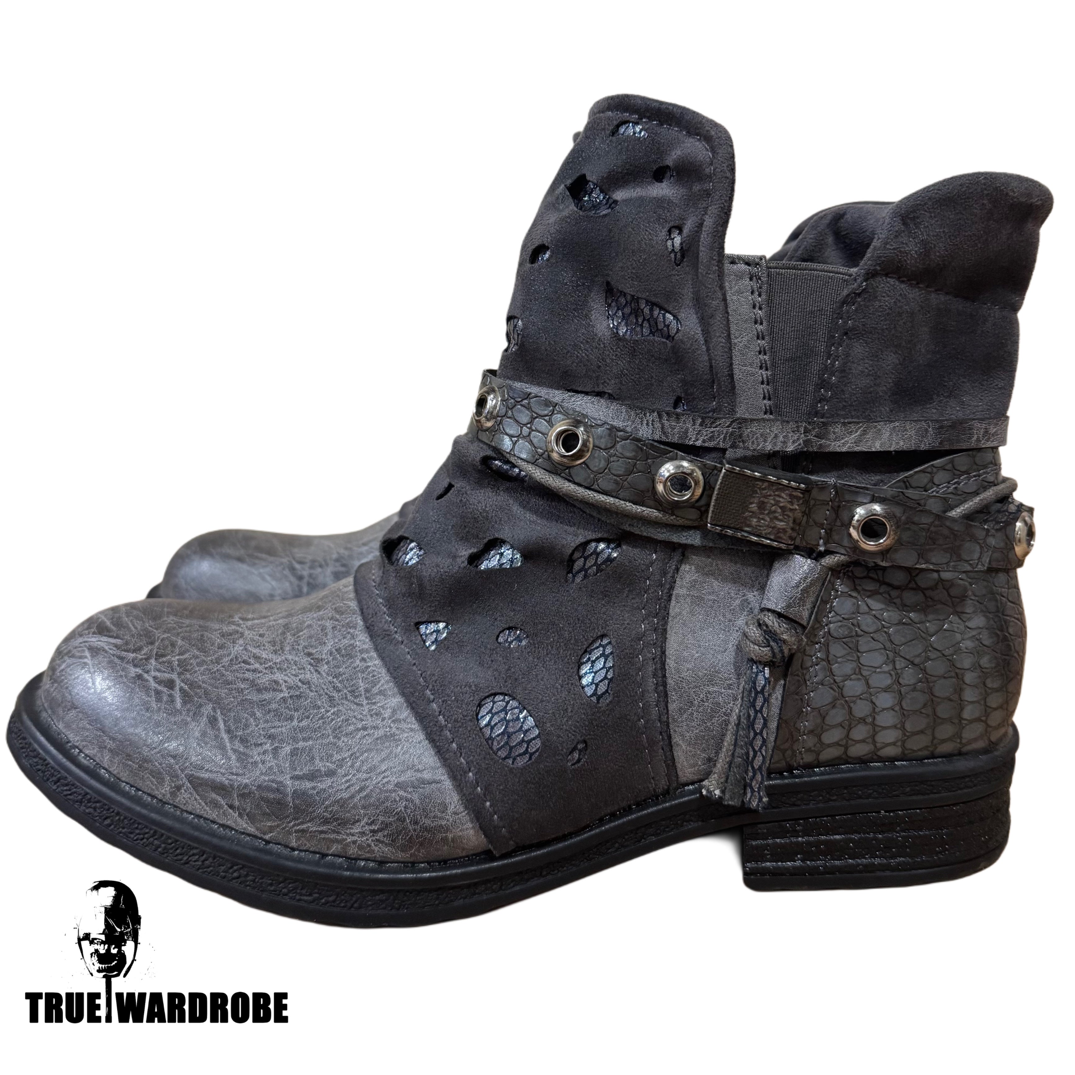 A.S.98 Type Western Studded Suede Leather Grey CowBoy Boots