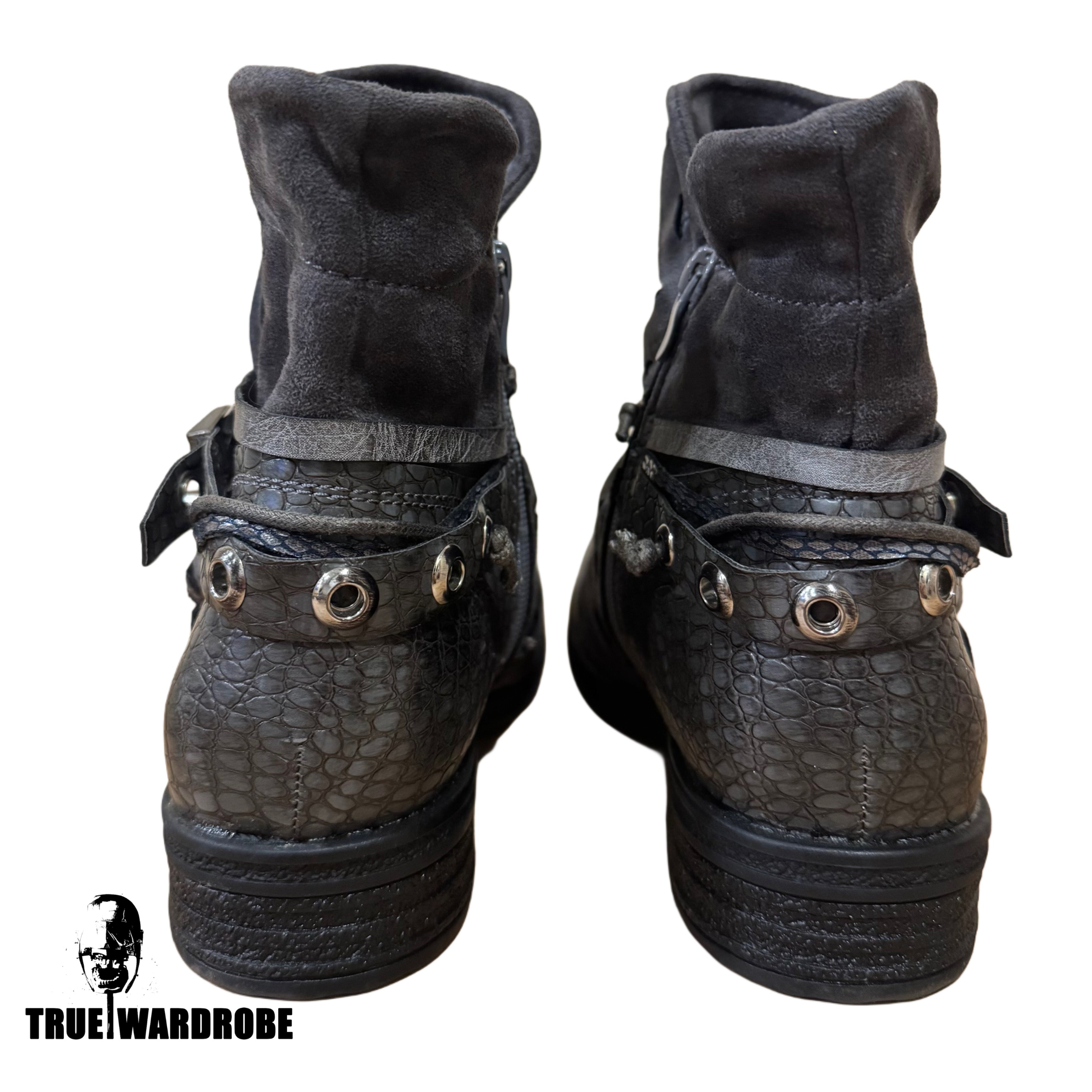 A.S.98 Type Western Studded Suede Leather Grey CowBoy Boots
