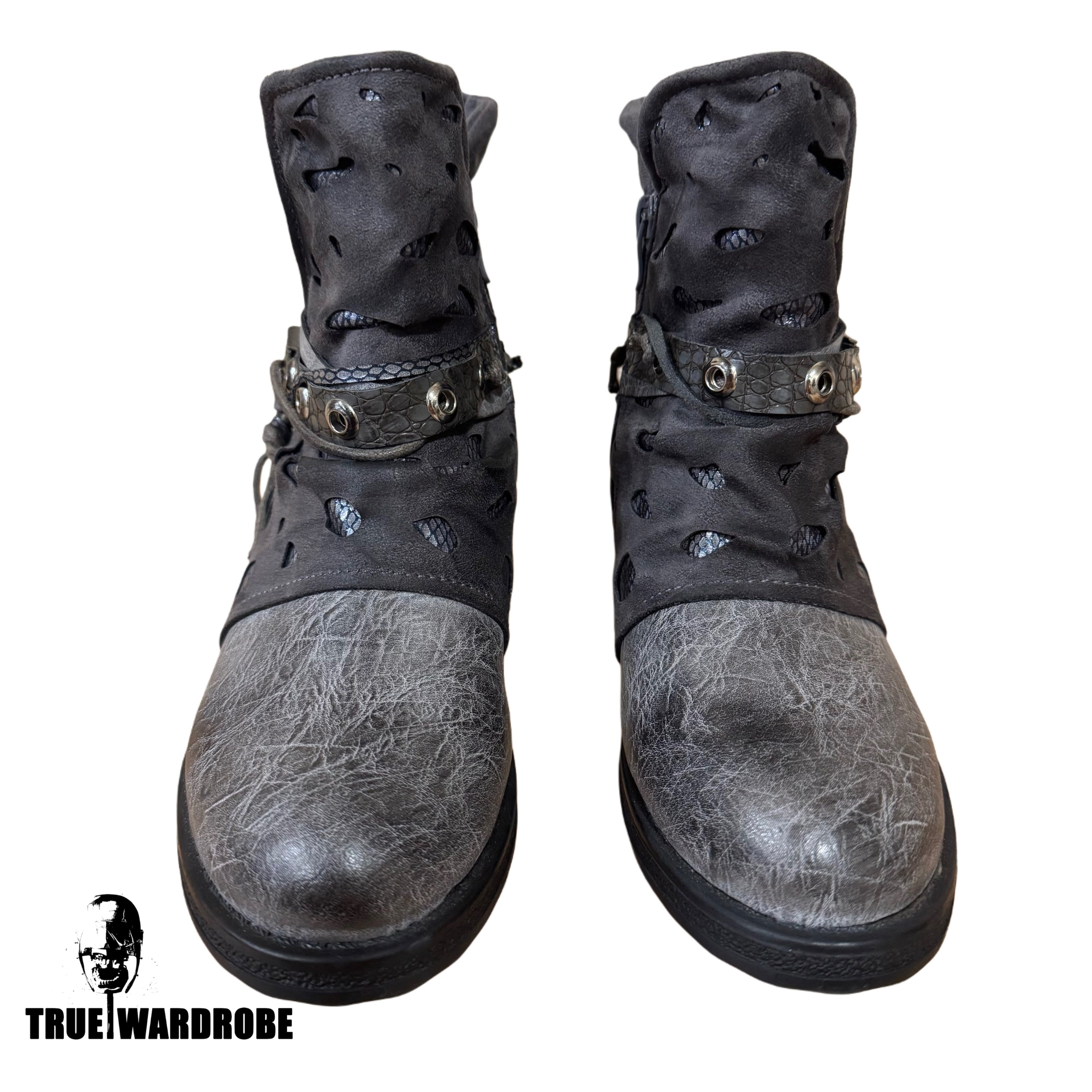 A.S.98 Type Western Studded Suede Leather Grey CowBoy Boots