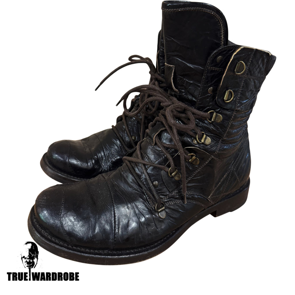 Patent Leather Combat Army Black Boots