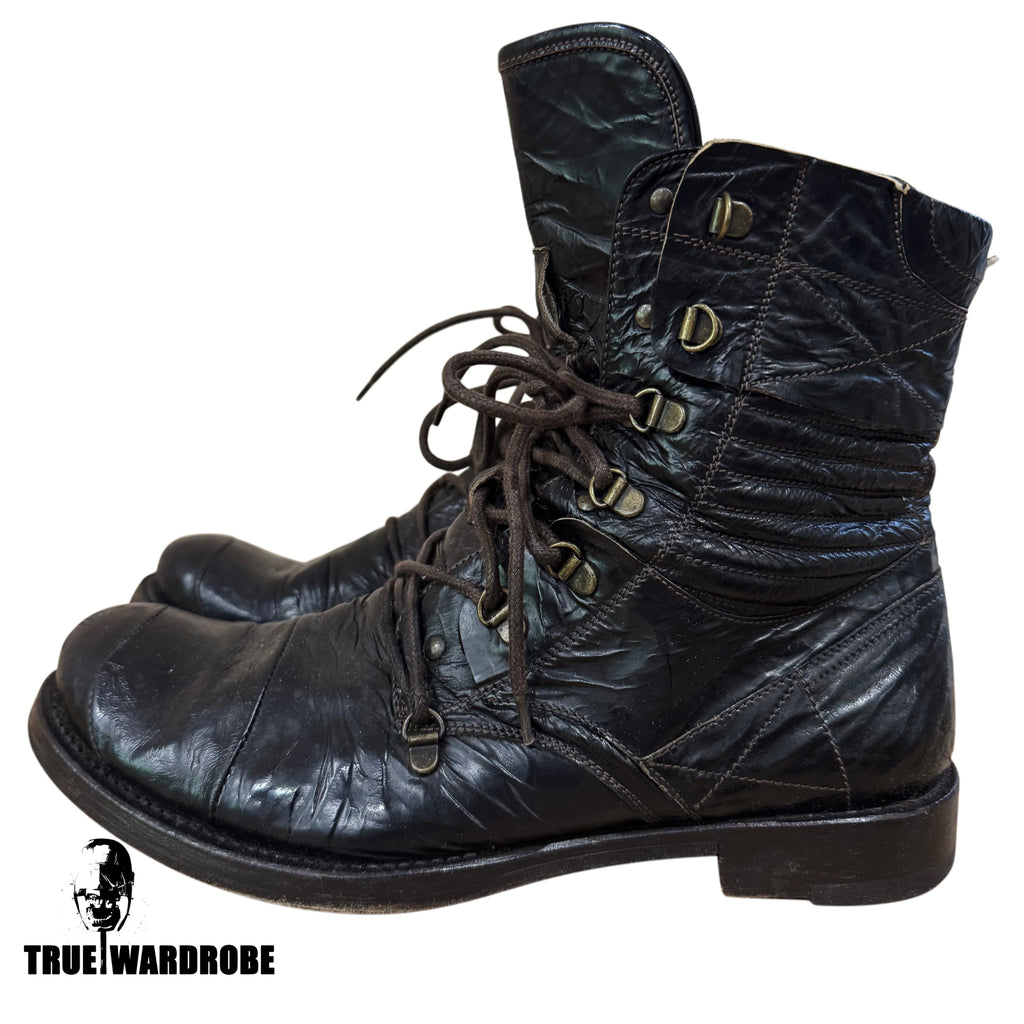 Patent Leather Combat Army Black Boots