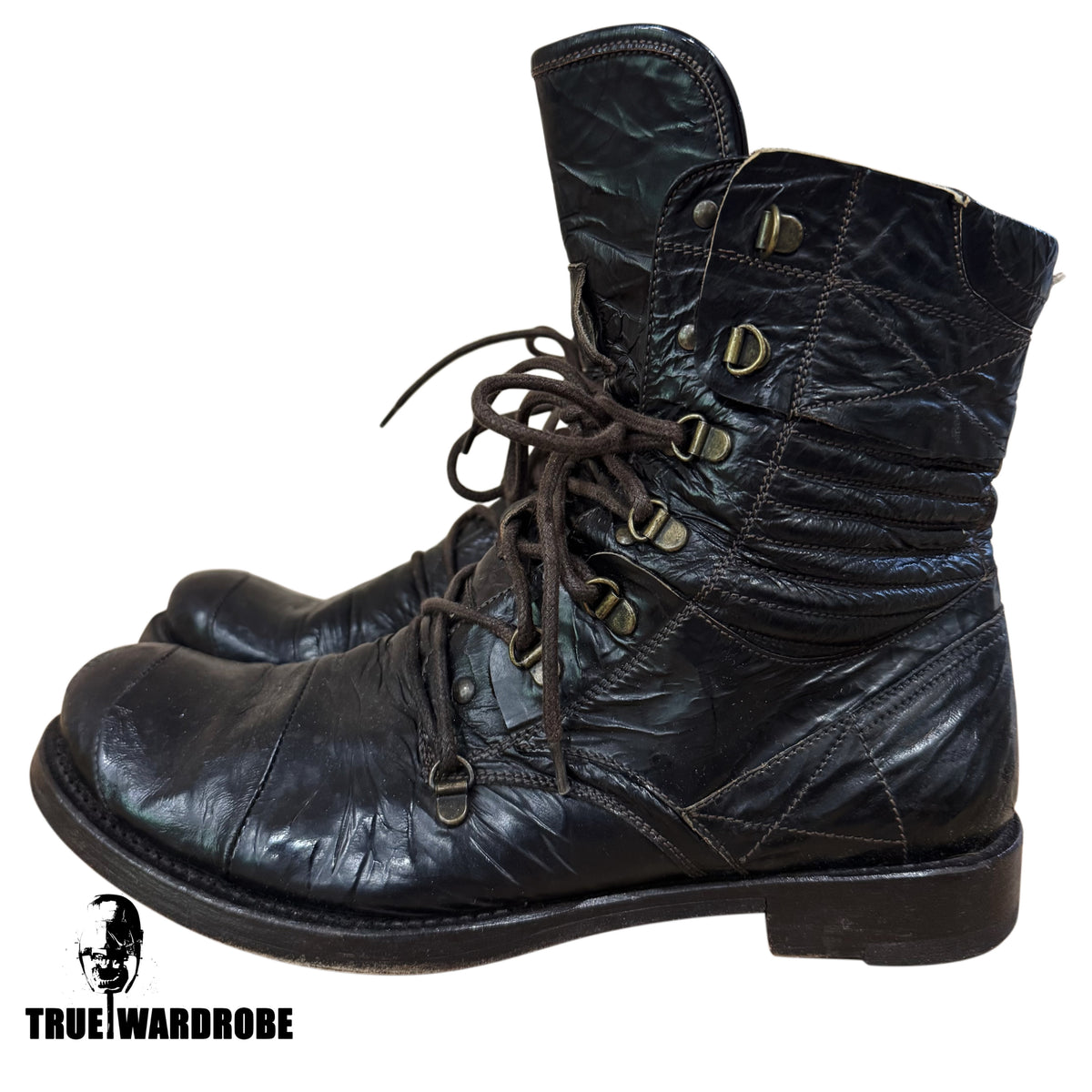 Patent Leather Combat Army Black Boots