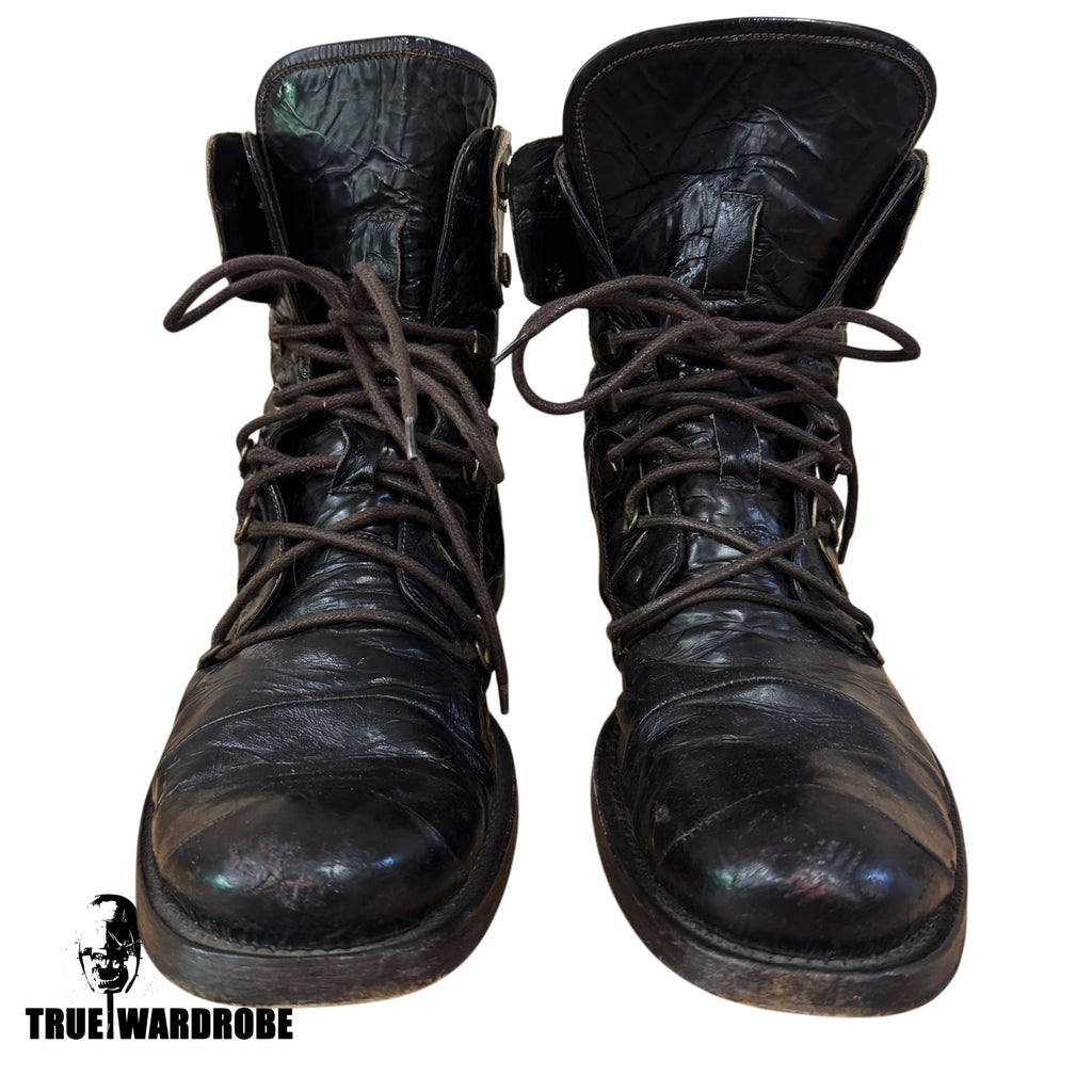 Patent Leather Combat Army Black Boots