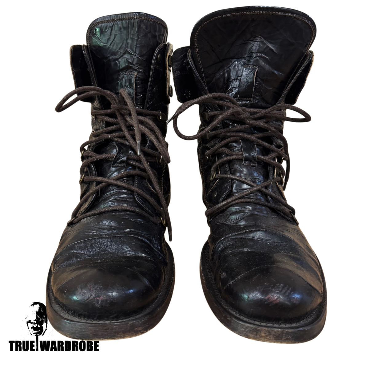 Patent Leather Combat Army Black Boots
